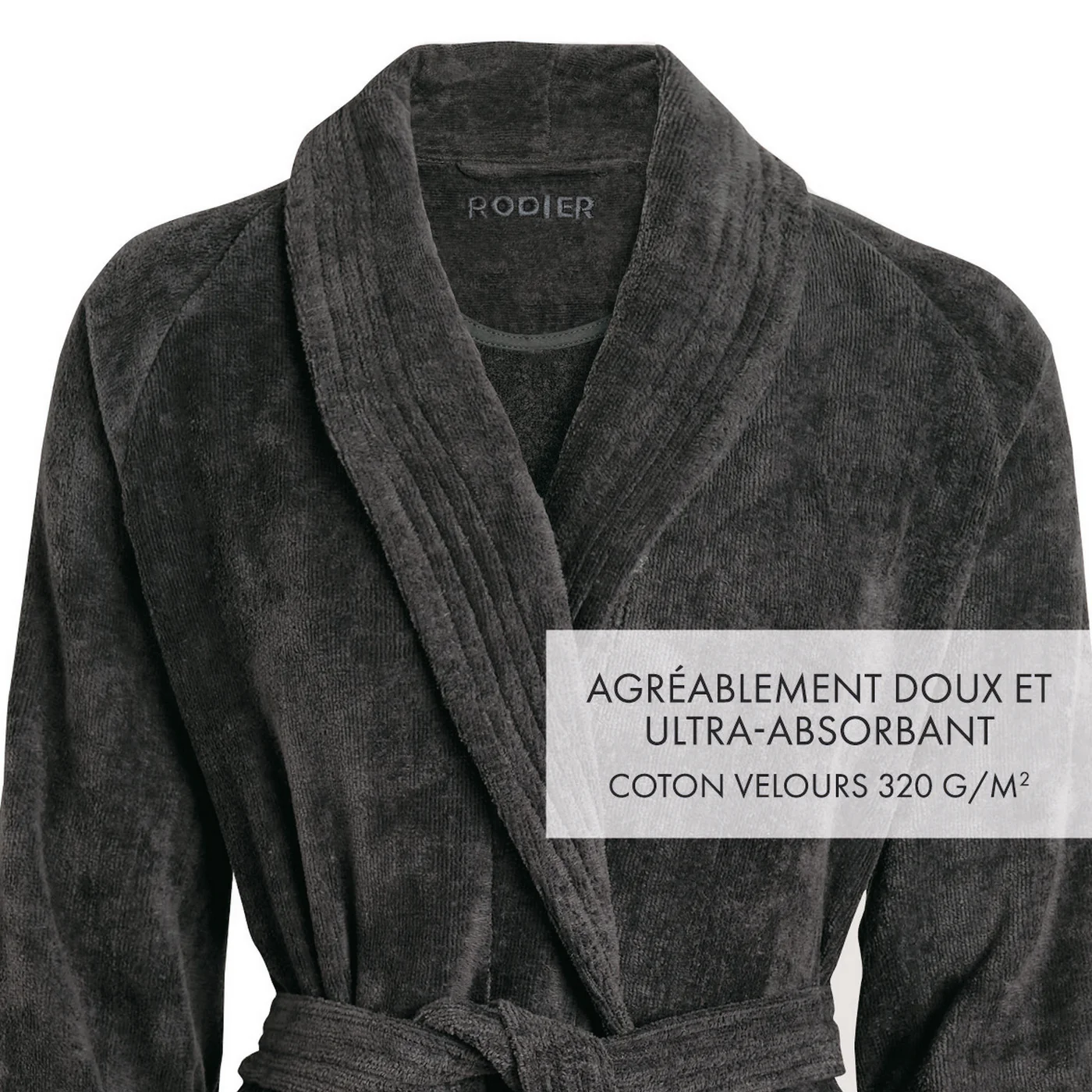 Peignoir Avec Col Châle - Gris Foncé - Uni - Image 4