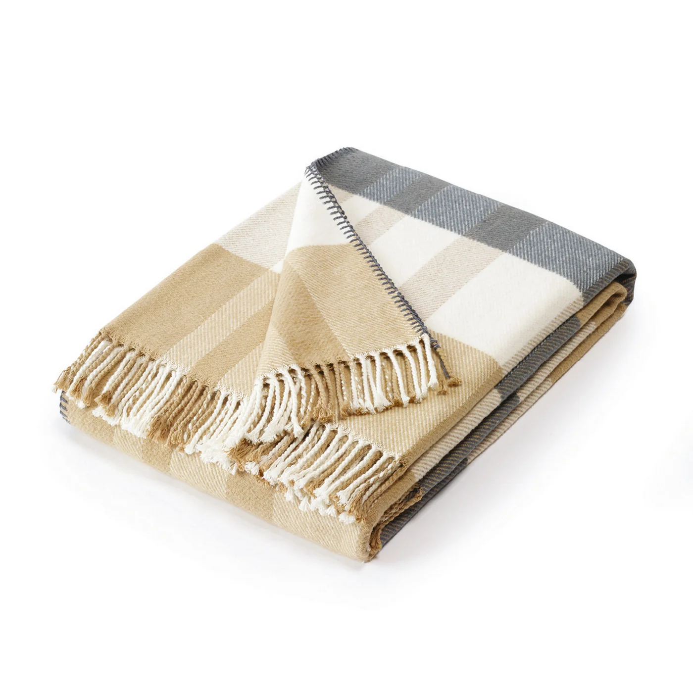 Plaid Tissé - Ocre / Gris - Tartan - Image 2
