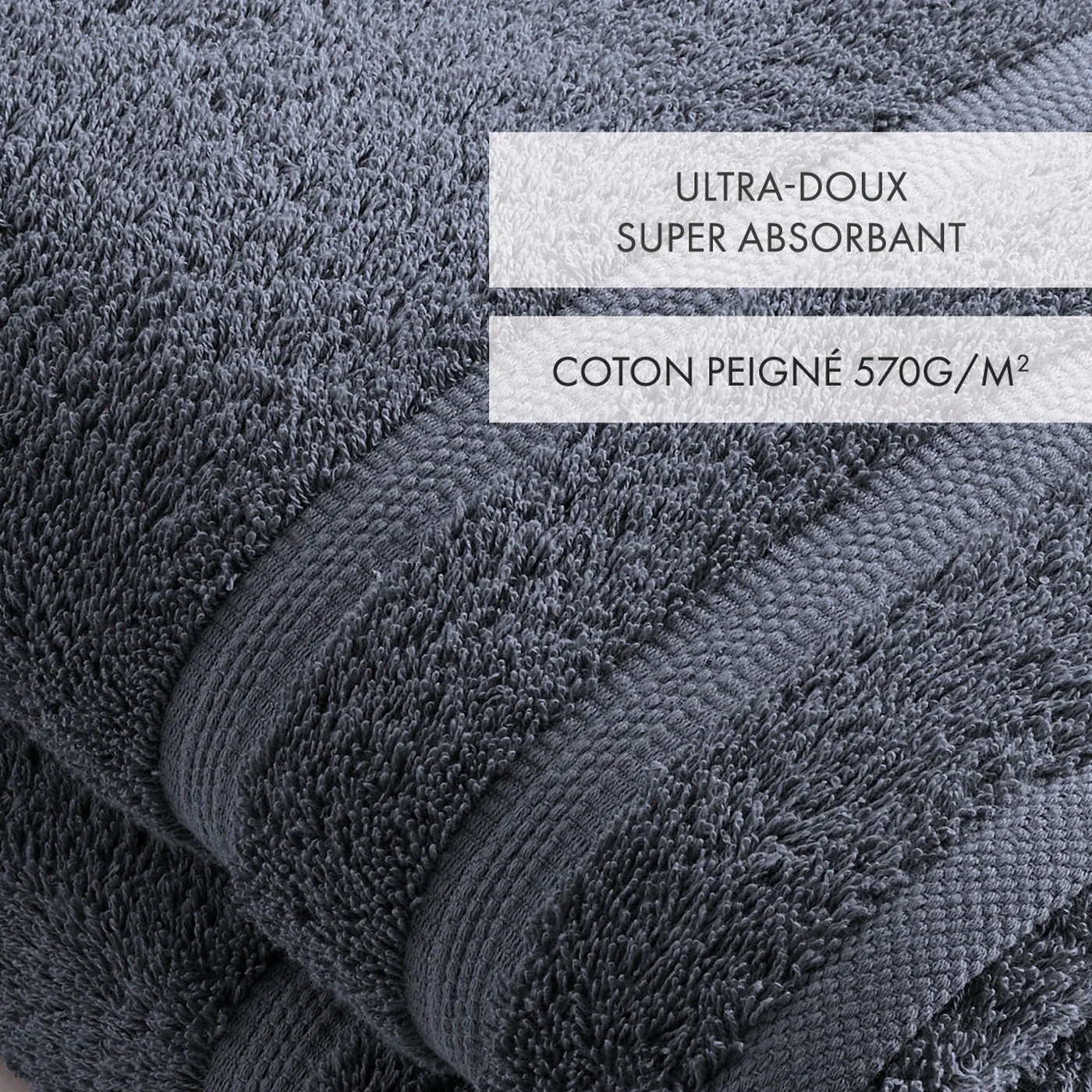 Set De 2 Draps De Bain - Bleu Gris - Vague - Image 2