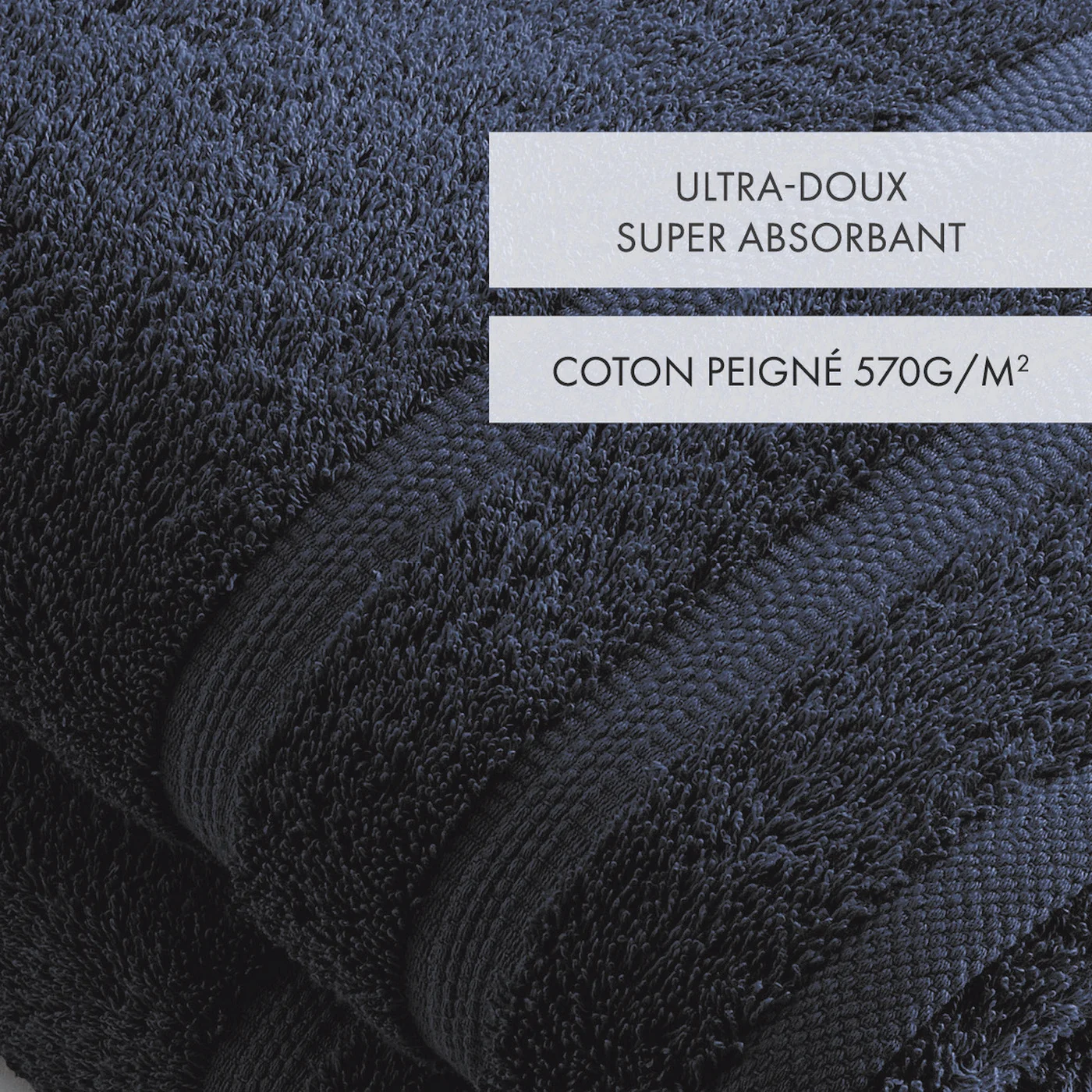 Set De 2 Draps De Bain - Bleu Marine - Vague - Image 3