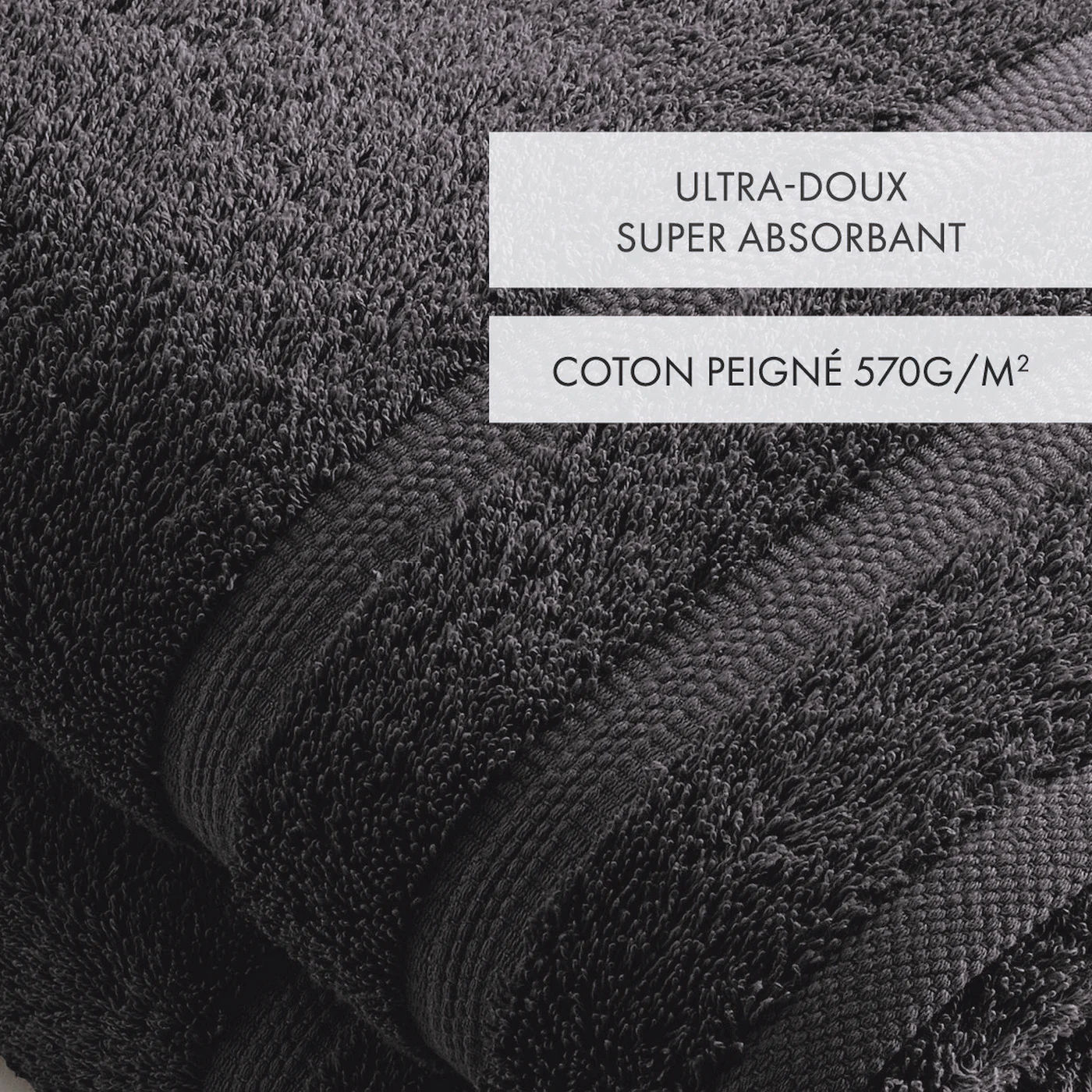 Set De 2 Draps De Bain - Gris Foncé - Vague - Image 3