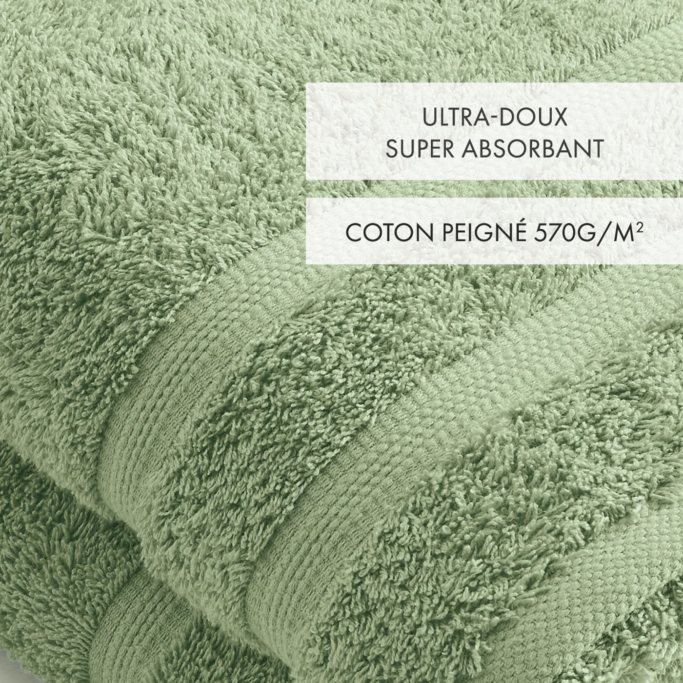 Set De 2 Draps De Bain - Vert Amande - Vague - Image 2