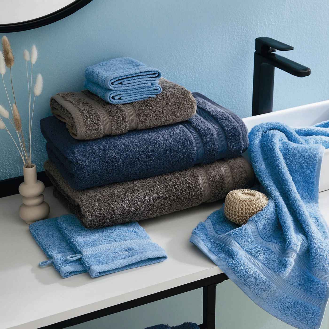 Set De 2 Serviettes Et 2 Draps De Bain - Bleu Ciel - Vague - Image 2