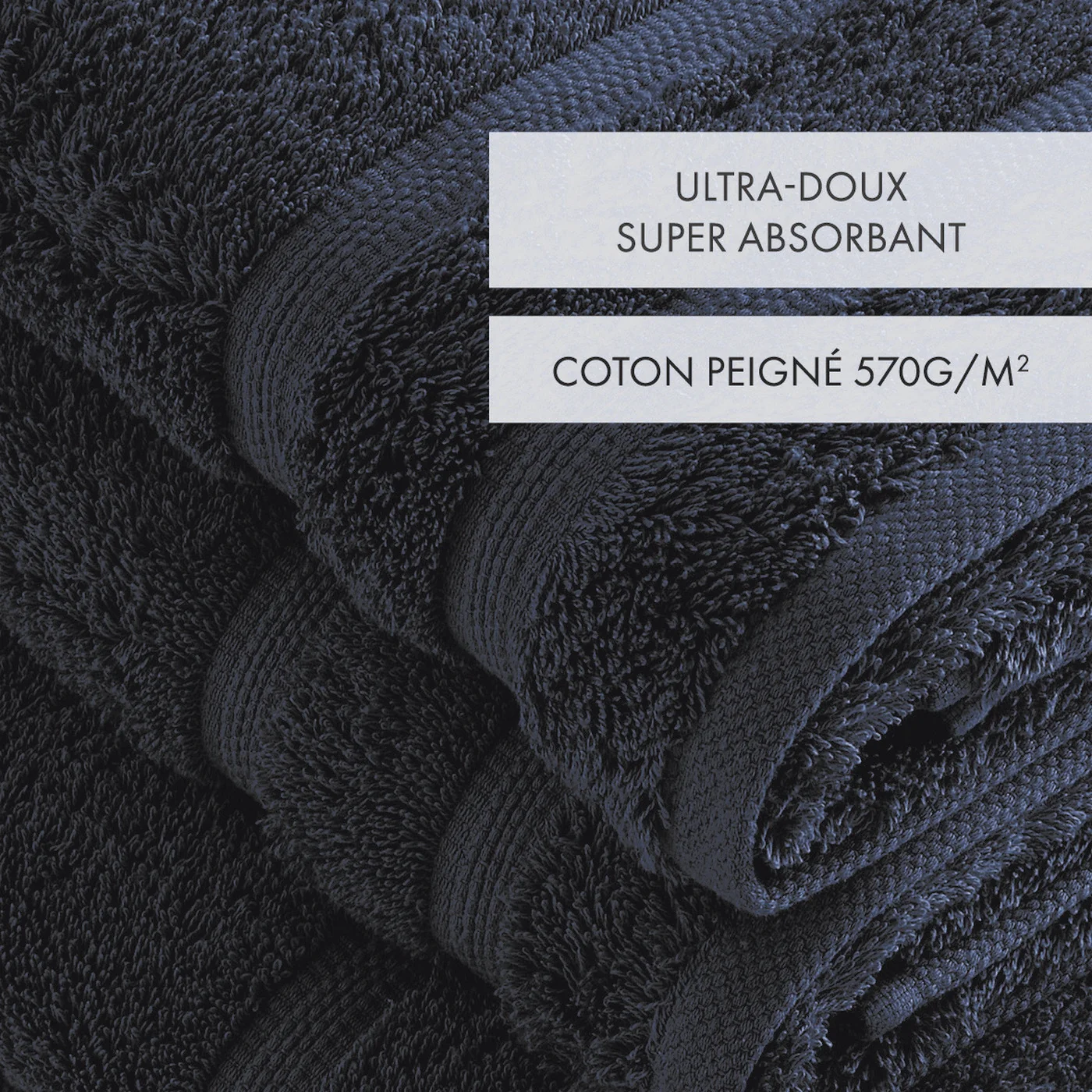 Set De 2 Serviettes Et 2 Draps De Bain - Bleu Marine - Vague - Image 3