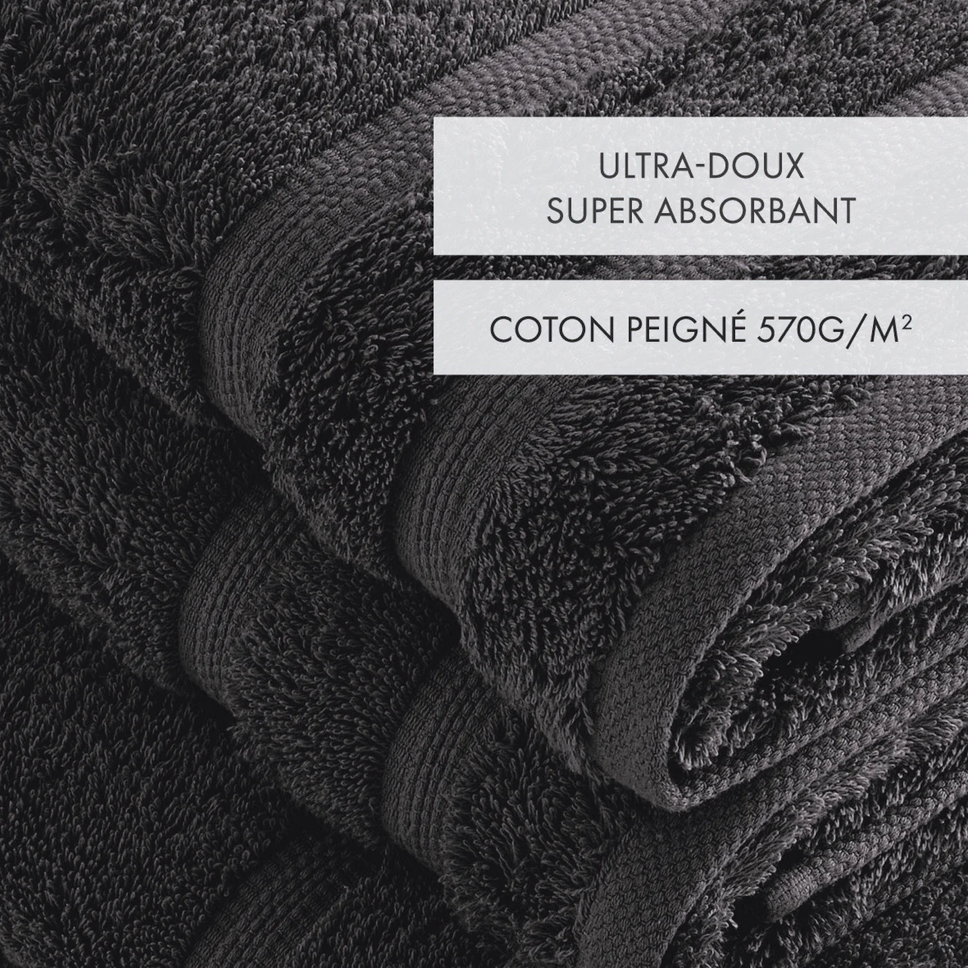 Set De 2 Serviettes Et 2 Draps De Bain - Gris Foncé - Vague - Image 3
