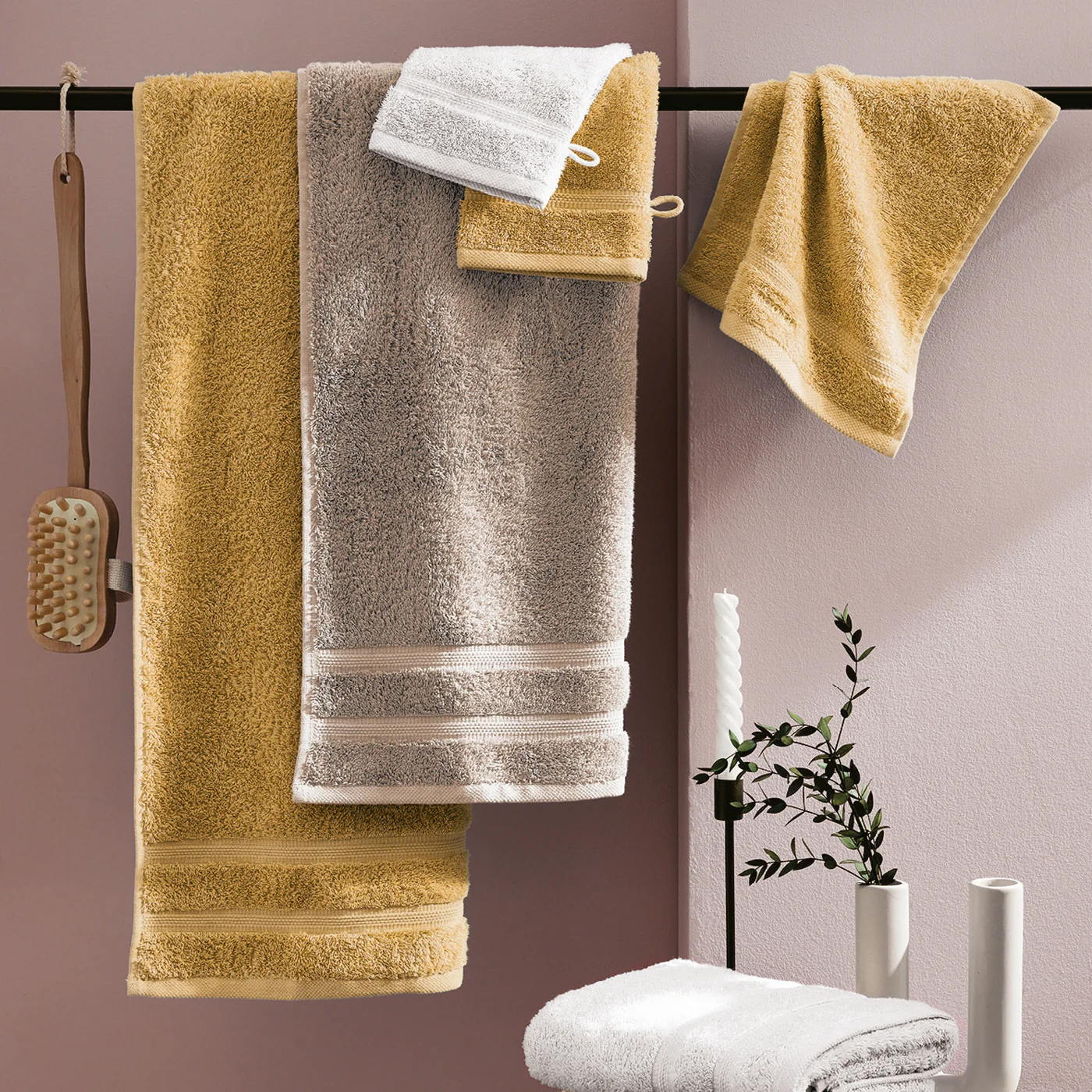 Set De 2 Serviettes Et 2 Draps De Bain - Jaune Moutarde - Vague