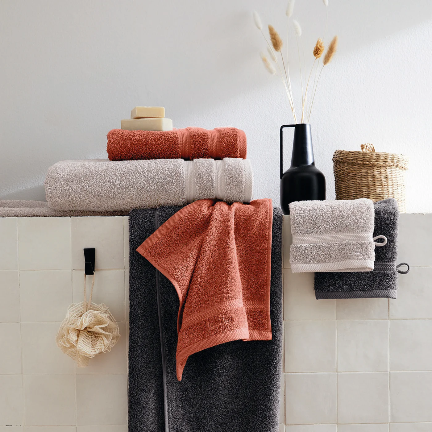 Set De 2 Serviettes Et 2 Draps De Bain - Terracotta - Vague - Image 2