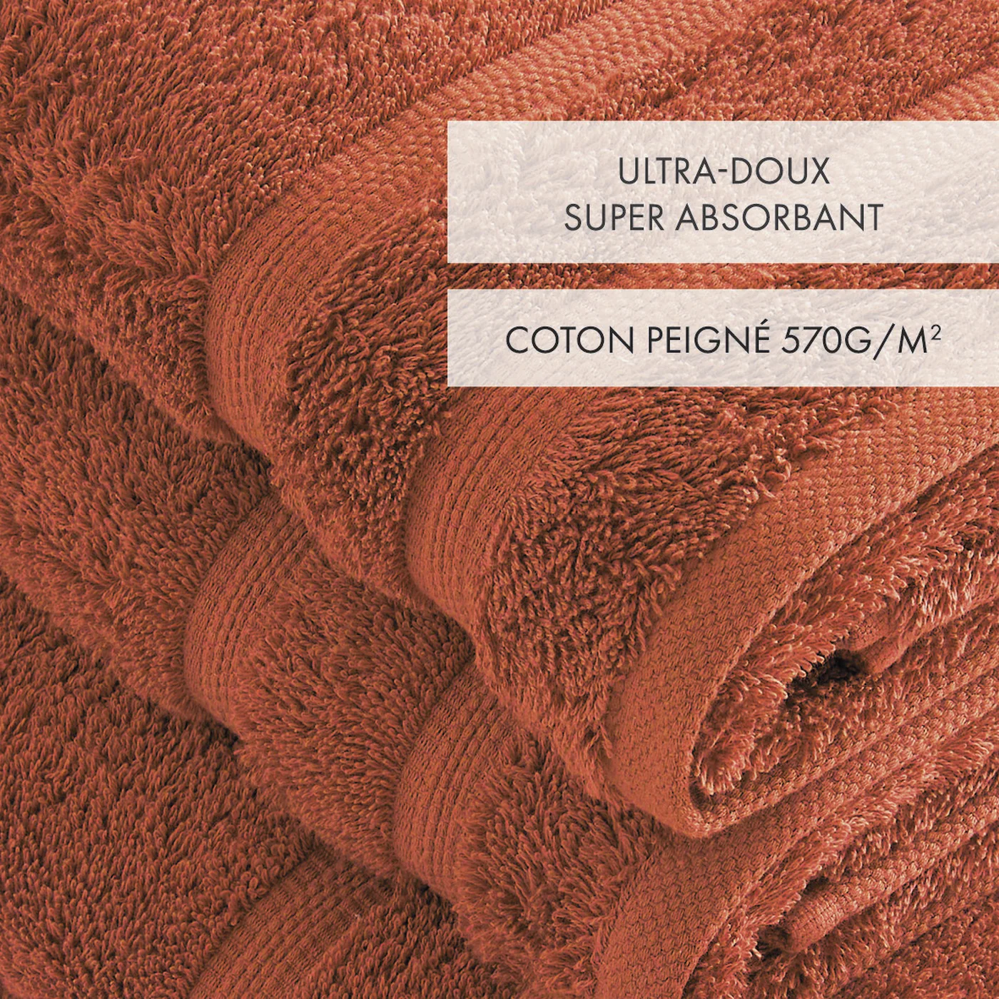 Set De 2 Serviettes Et 2 Draps De Bain - Terracotta - Vague - Image 3