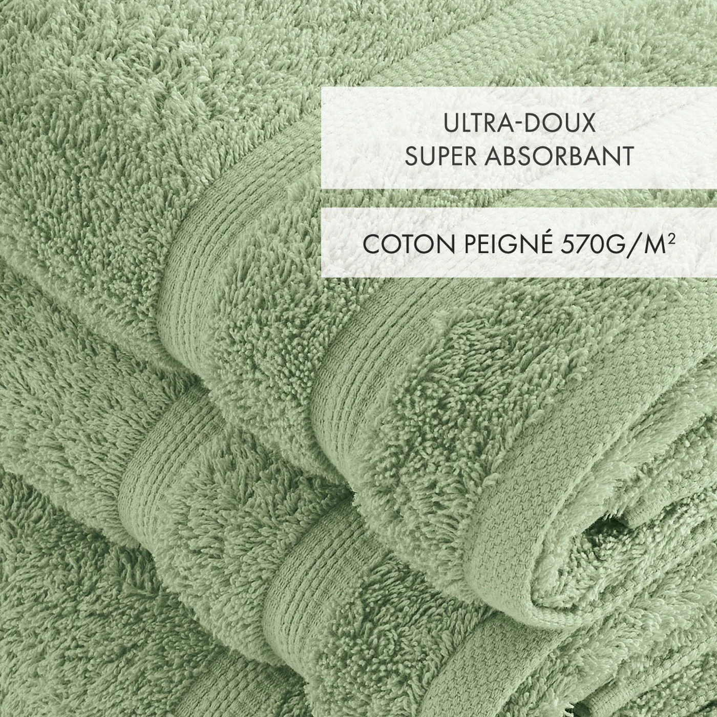 Set De 2 Serviettes Et 2 Draps De Bain - Vert Amande - Vague - Image 2