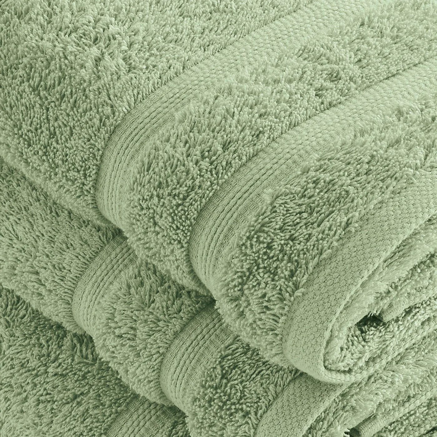 Set De 2 Serviettes Et 2 Draps De Bain - Vert Amande - Vague - Image 4