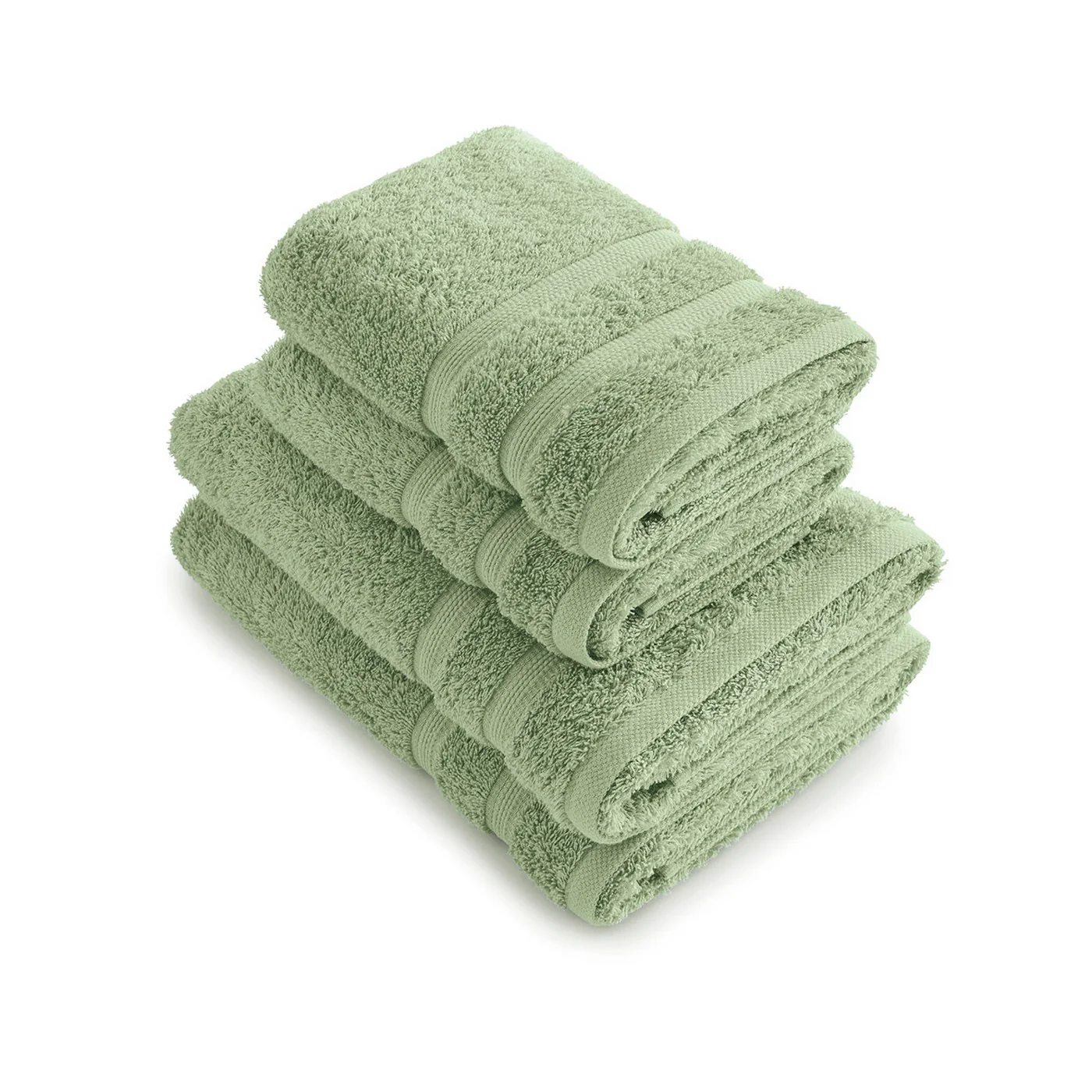 Set De 2 Serviettes Et 2 Draps De Bain - Vert Amande - Vague - Image 5