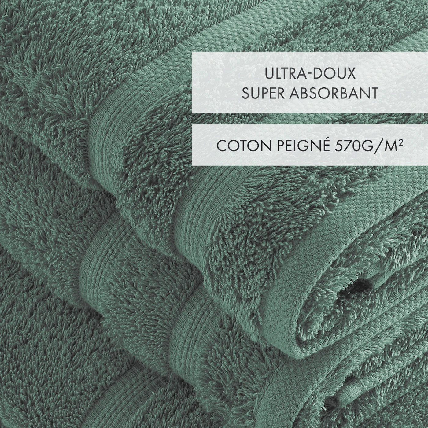 Set De 2 Serviettes Et 2 Draps De Bain - Vert Bouteille - Vague - Image 3