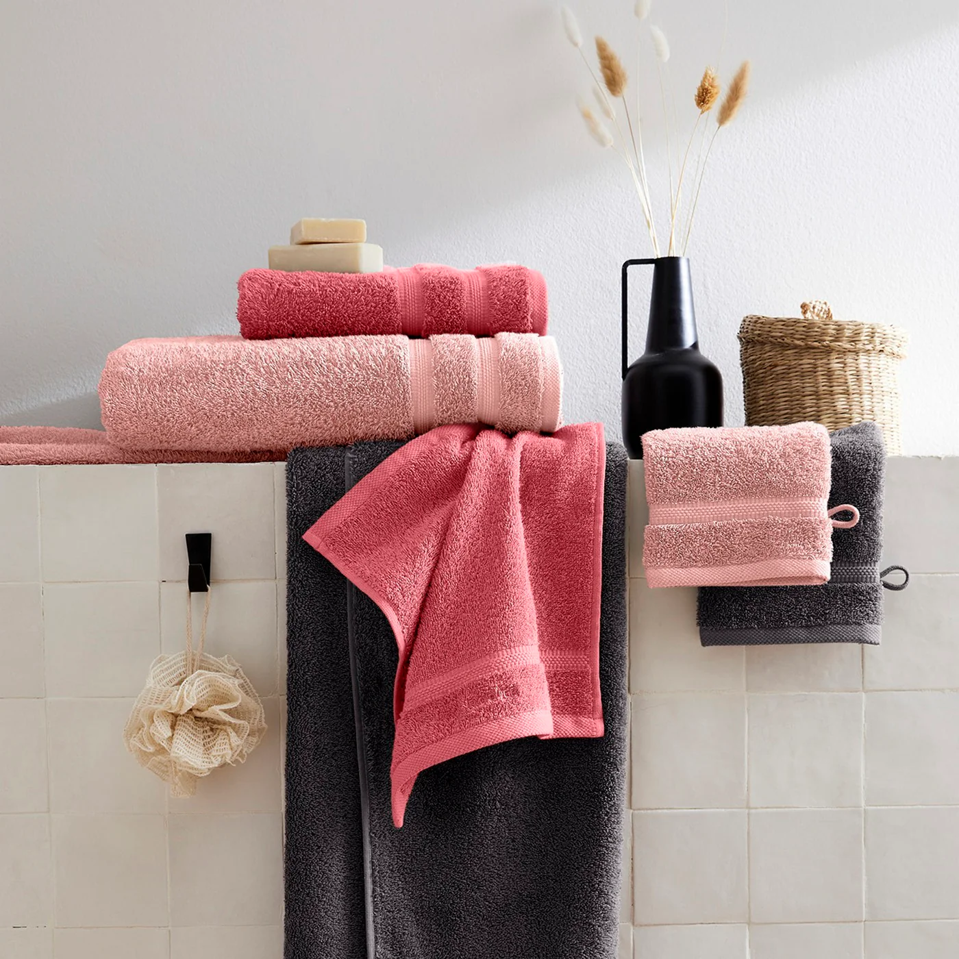 Set De 2 Serviettes - Rose Saumon - Vague - Image 2