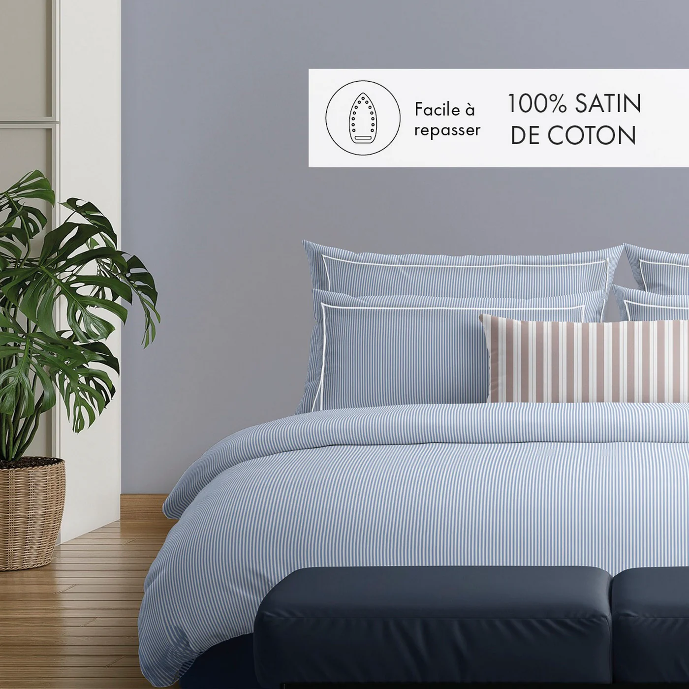 Set De 2 Taies D'Oreiller Coton Percale - Bleu Clair - Nantes - Image 4