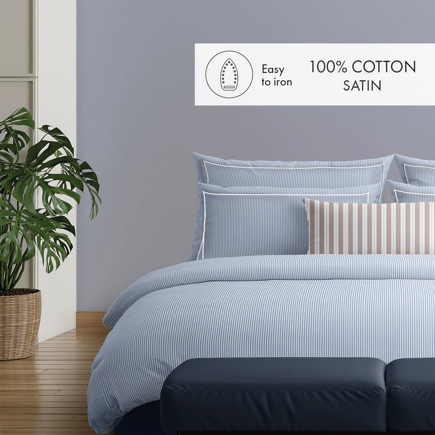 Set De 2 Taies D'Oreiller Coton Percale - Bleu Clair - Nantes - Image 5