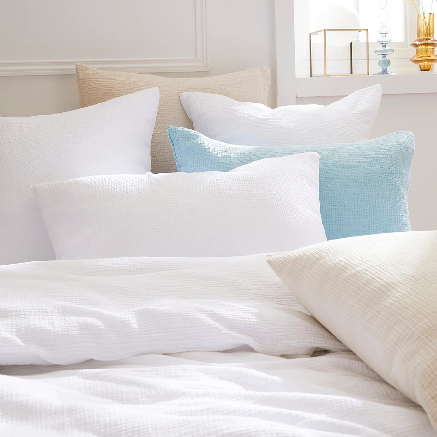 Set De 2 Taies D'Oreiller Gaze De Coton - Blanc 02 - Uni - Image 2