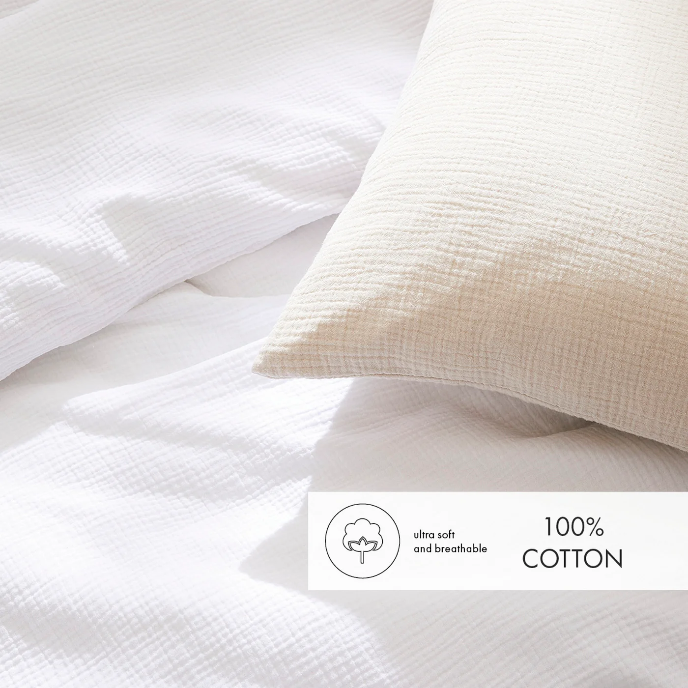 Set De 2 Taies D'Oreiller Gaze De Coton - Blanc 02 - Uni - Image 4