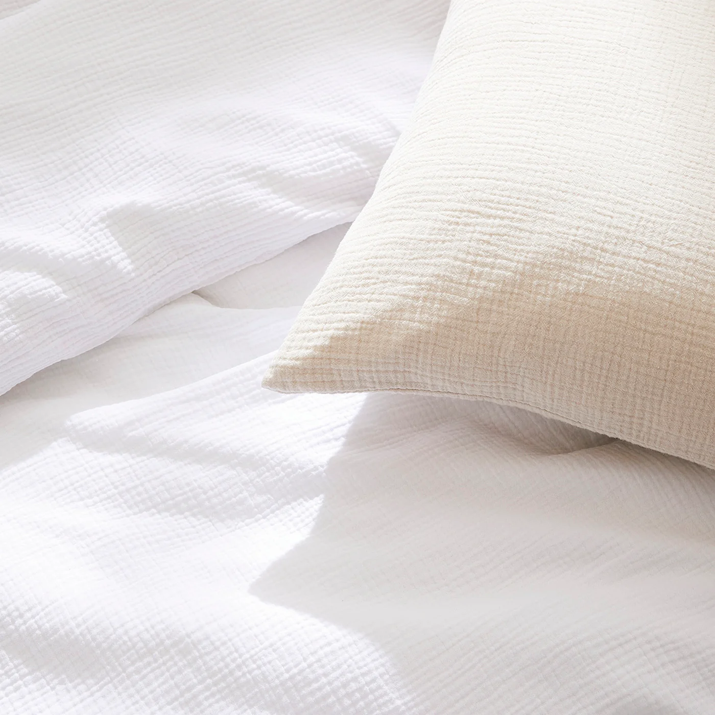 Set De 2 Taies D'Oreiller Gaze De Coton - Blanc 02 - Uni - Image 5