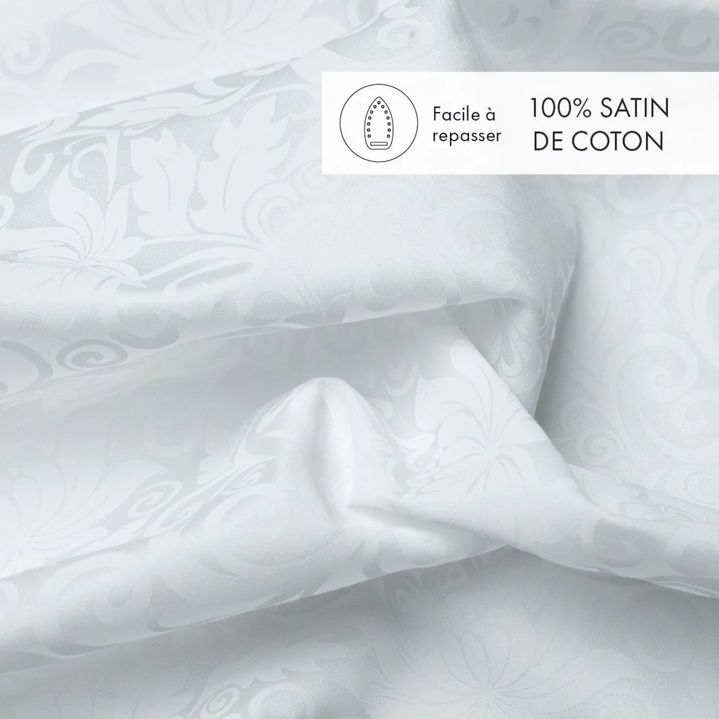 Set De 2 Taies D'Oreiller Jacquard Imprimé Satin De Coton - Blanc - Fleur Enchantée - Image 2