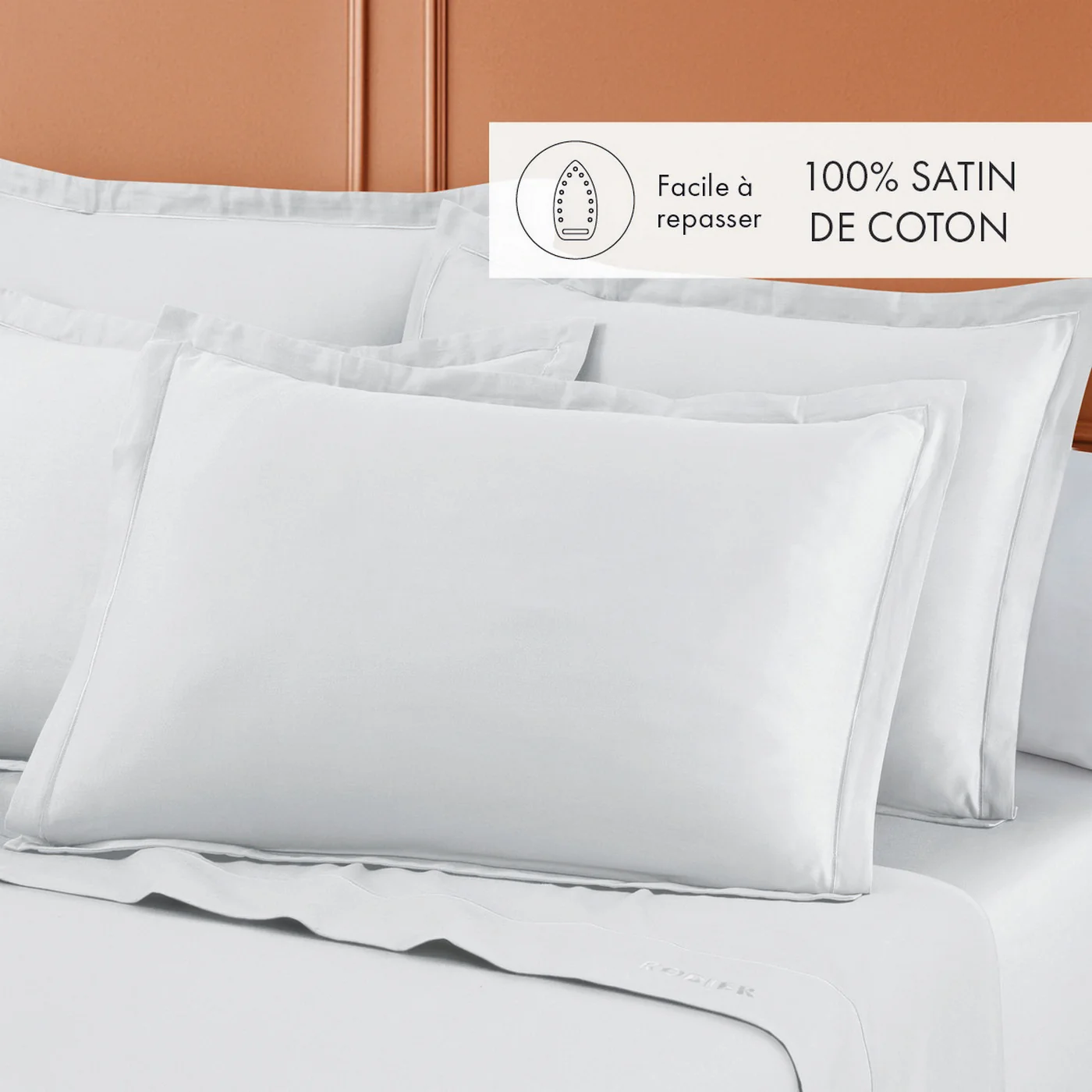 Set De 2 Taies D'Oreiller Satin De Coton - Blanc 01 - Uni - Image 2