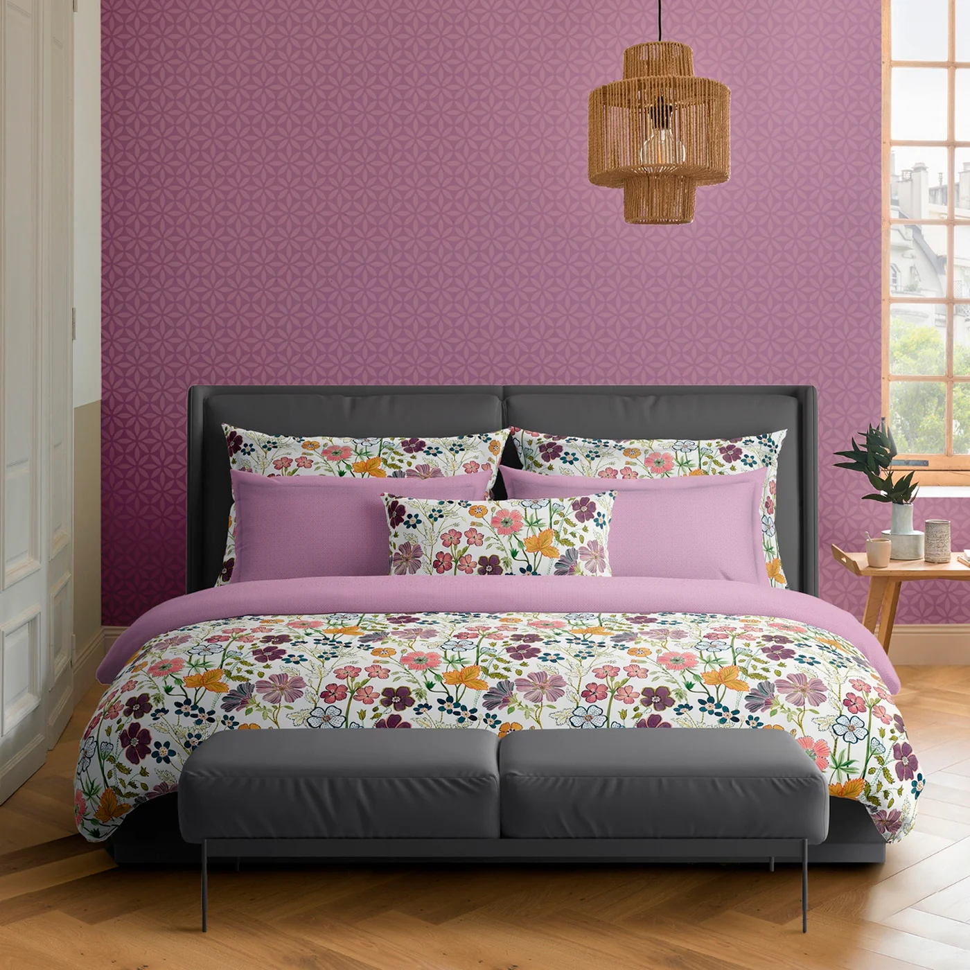 Set De 2 Taies D'Oreiller Satin De Coton - Blanc - Fleurs Vintage - Image 2