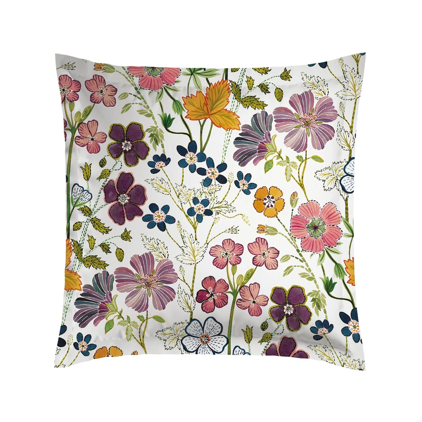 Set De 2 Taies D'Oreiller Satin De Coton - Blanc - Fleurs Vintage - Image 5