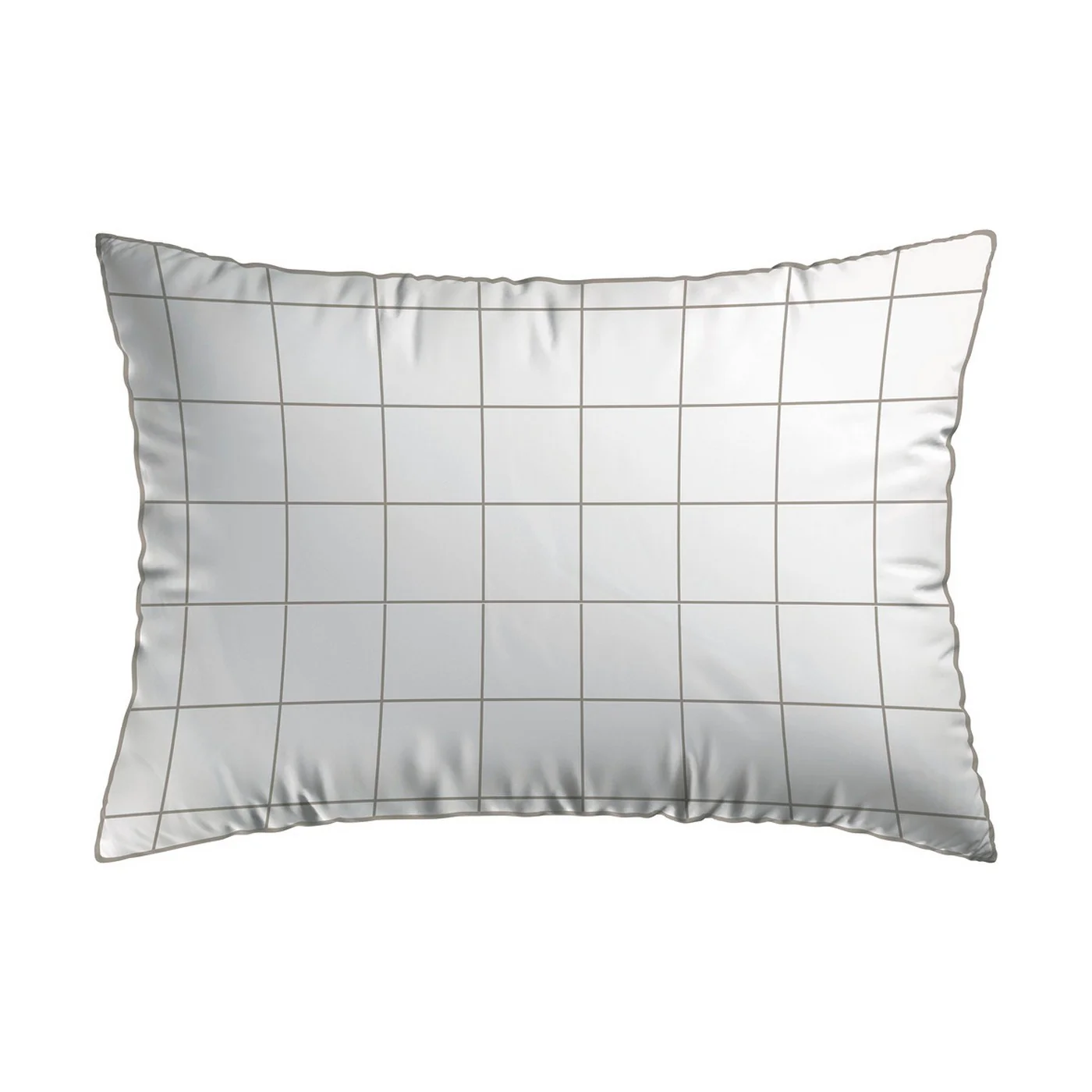 Set De 2 Taies D'Oreiller Satin De Coton - Blanc / Taupe - Grands Carreaux - Image 5