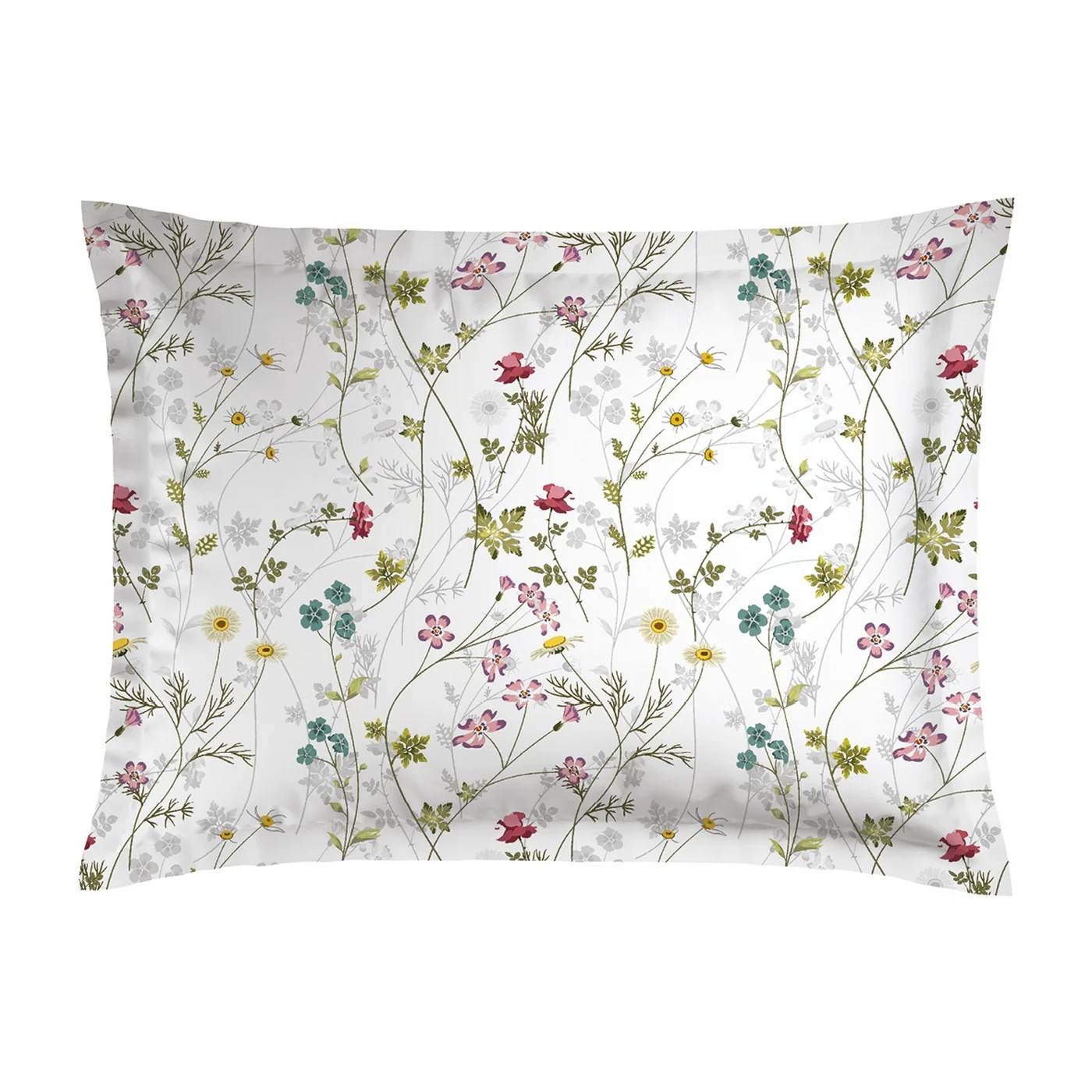 Set De 2 Taies D'Oreiller Satin De Coton - Blanc / Violet - Fleurs Sauvages - Image 2