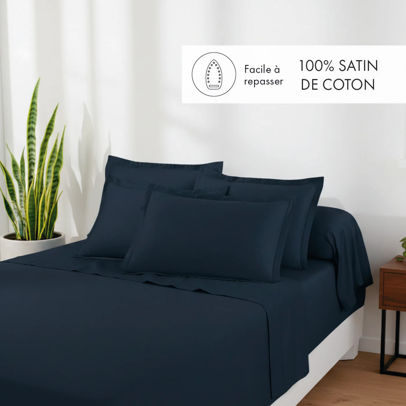 Set De 2 Taies D'Oreiller Satin De Coton - Bleu 11 - Uni 1 Baratta - Image 2