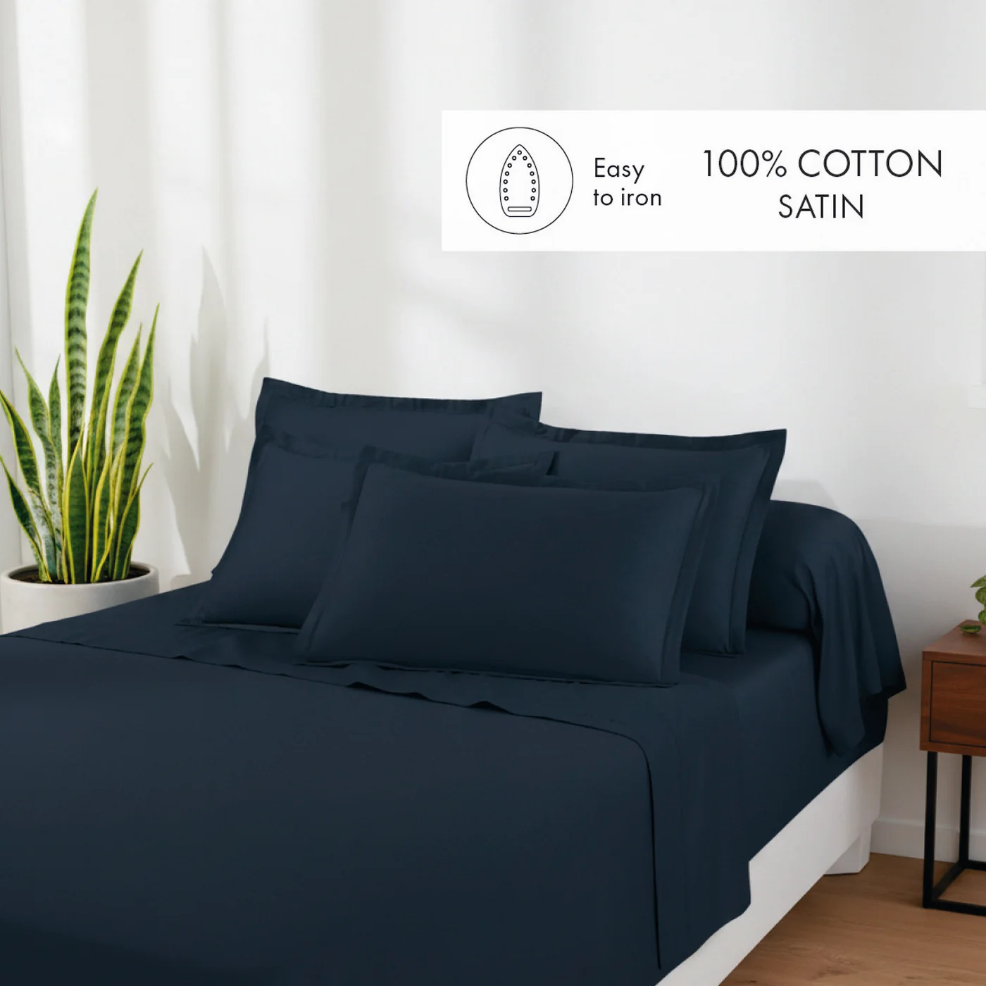 Set De 2 Taies D'Oreiller Satin De Coton - Bleu 11 - Uni 1 Baratta - Image 3