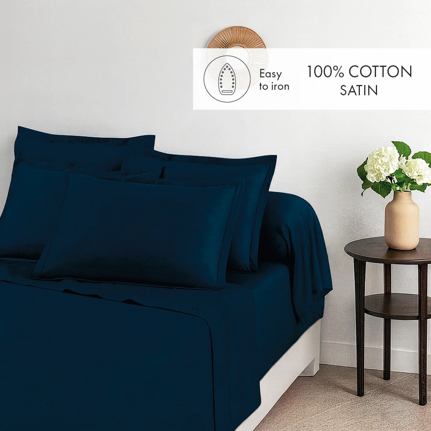 Set De 2 Taies D'Oreiller Satin De Coton - Bleu 11 - Uni - Image 3
