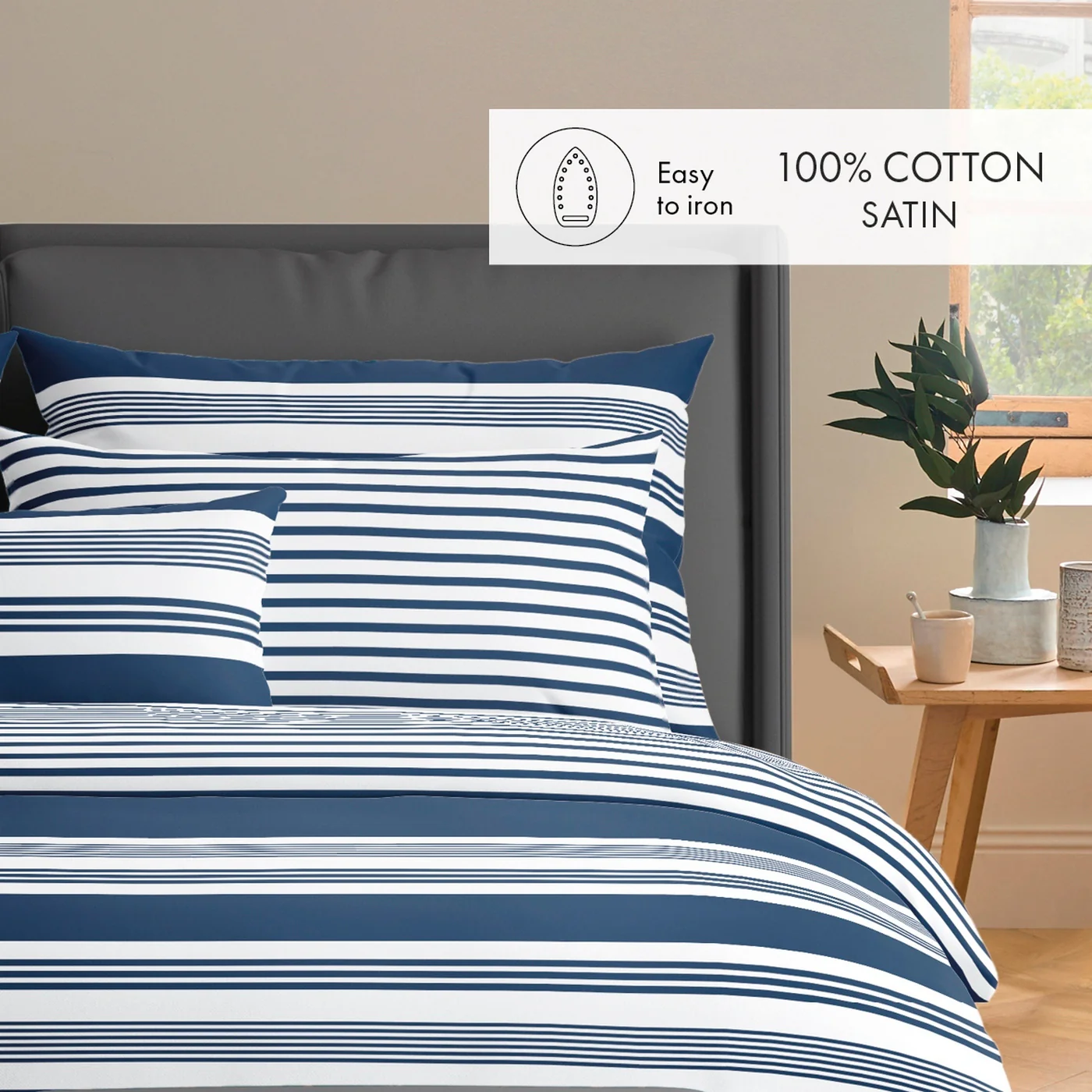 Set De 2 Taies D'Oreiller Satin De Coton - Bleu - Léna - Image 4