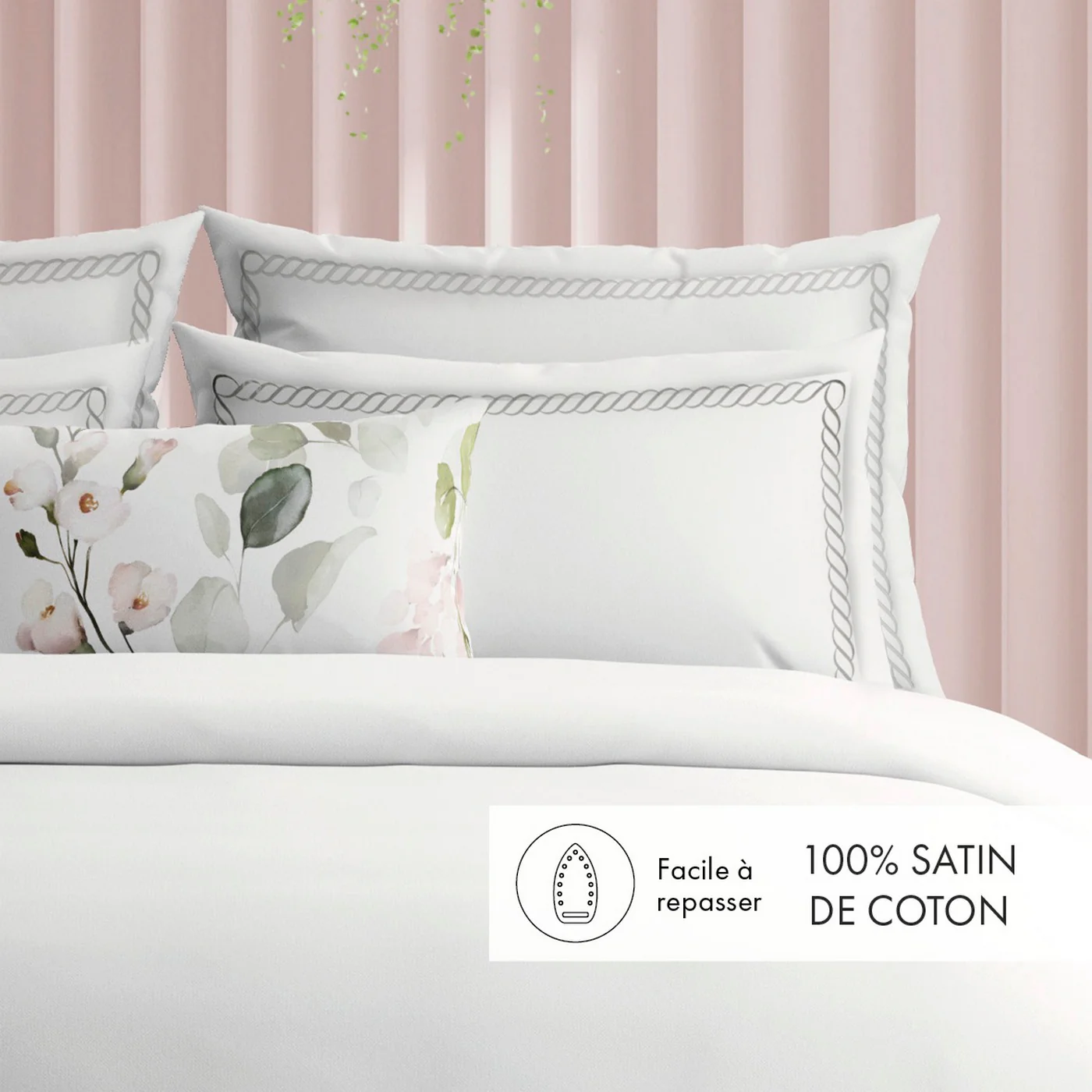 Set De 2 Taies D'Oreiller Satin De Coton - Gris / Blanc - Eclat De Perle - Image 2
