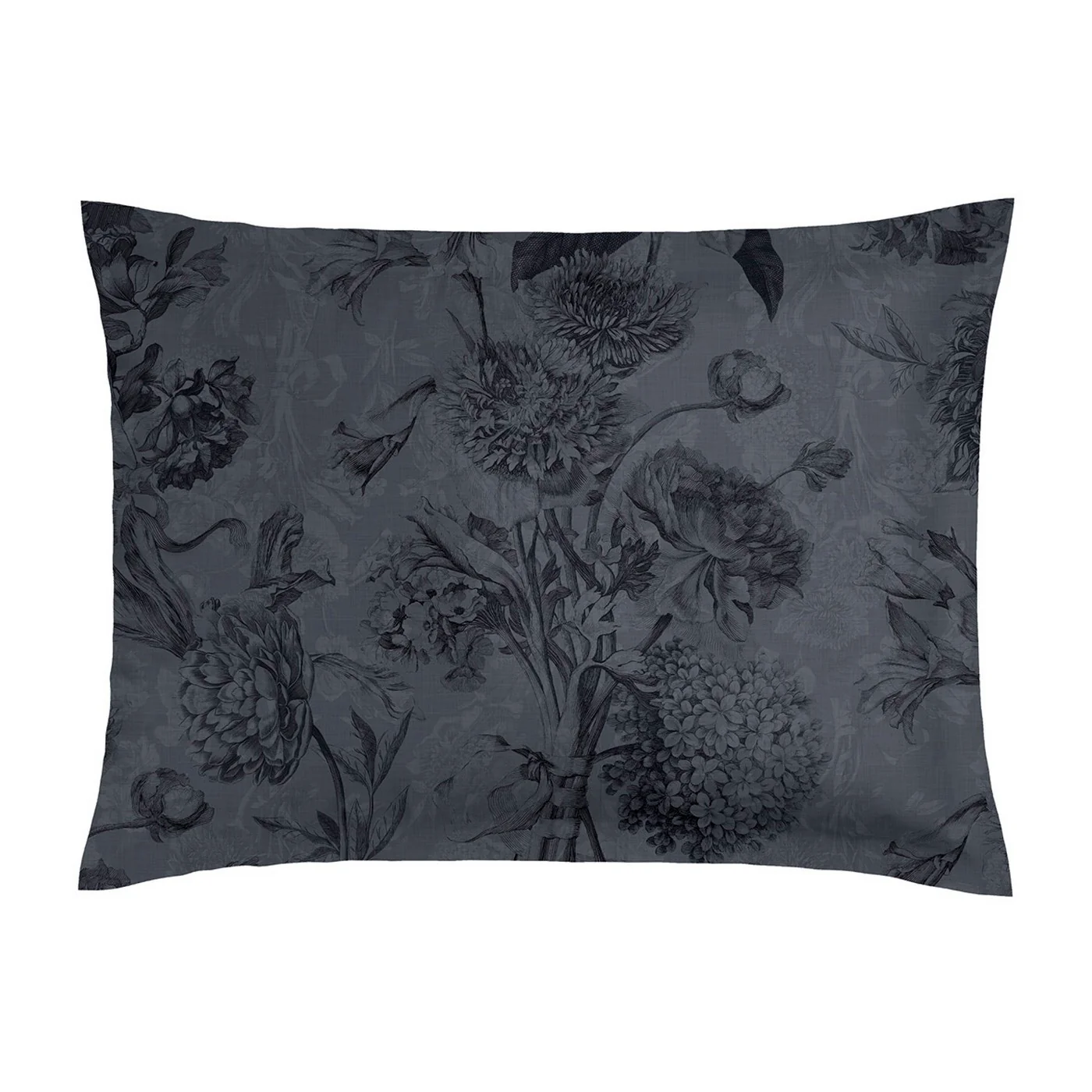 Set De 2 Taies D'Oreiller Satin De Coton - Gris Foncé - Toile Fleurie - Image 6