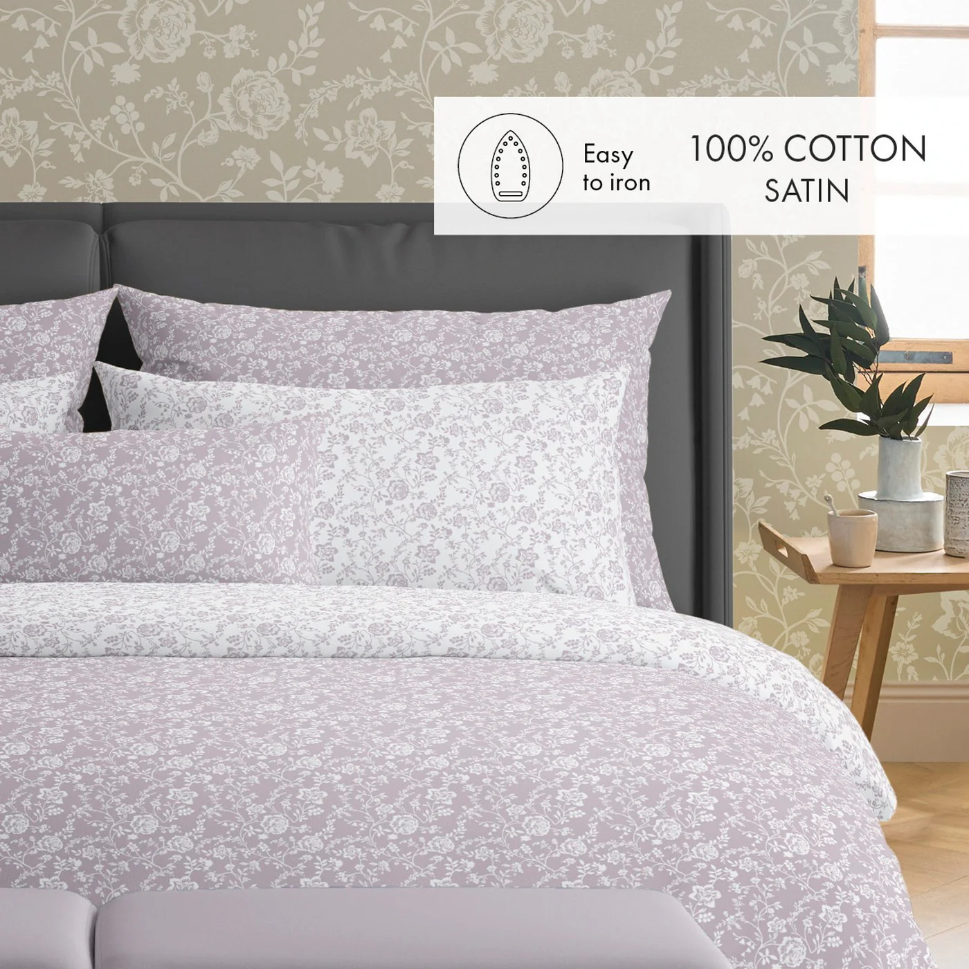 Set De 2 Taies D'Oreiller Satin De Coton - Lavande - Parterre De Roses - Image 6