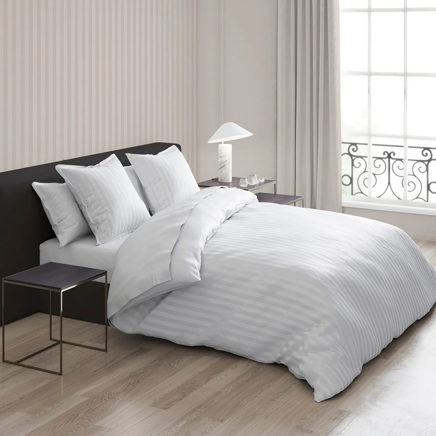 Set De 2 Taies D'Oreiller Satin De Coton Rayure Tissé Dobby - Blanc - Dobby Stripe Woven - Image 2