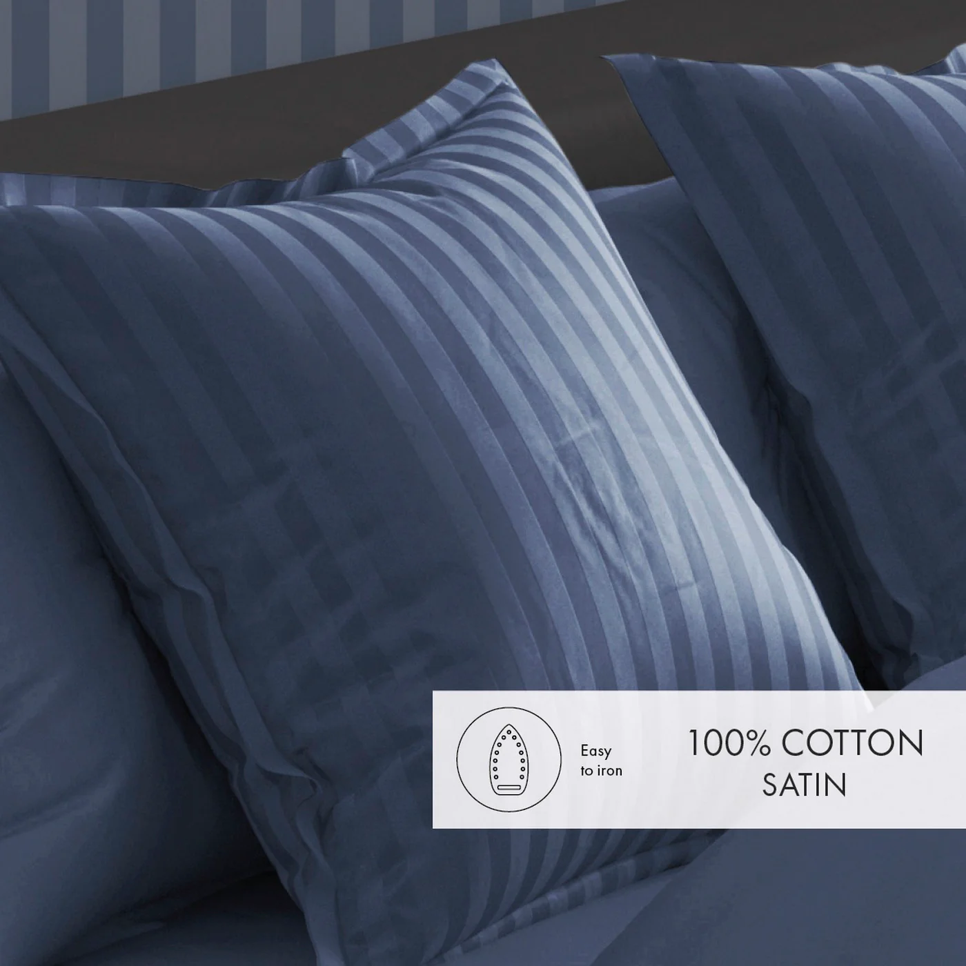 Set De 2 Taies D'Oreiller Satin De Coton Rayure Tissé Dobby - Bleu - Dobby Stripe Woven - Image 4