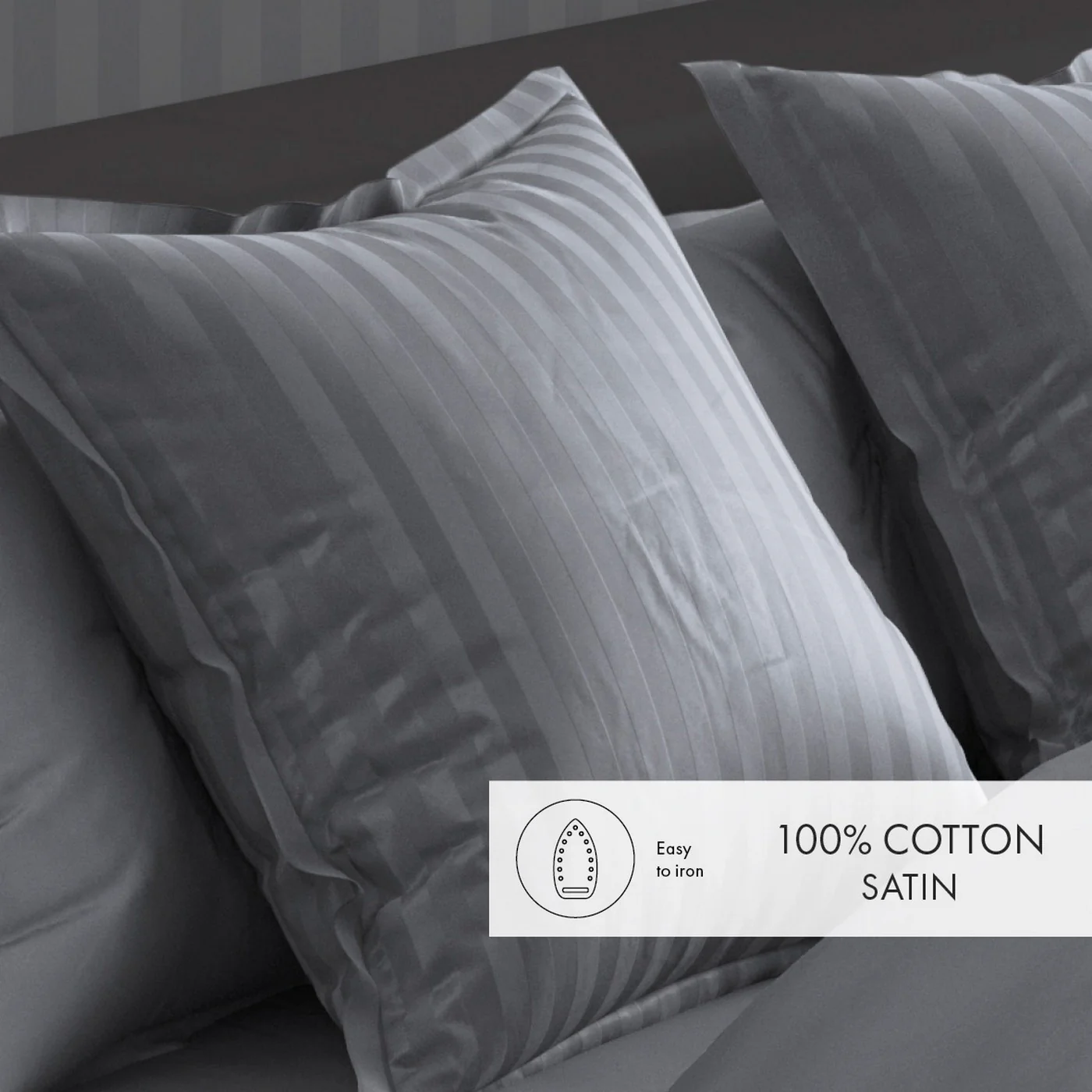 Set De 2 Taies D'Oreiller Satin De Coton Rayure Tissé Dobby - Gris Foncé - Dobby Stripe Woven - Image 4
