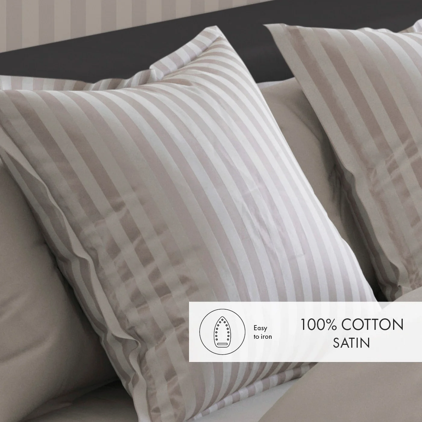 Set De 2 Taies D'Oreiller Satin De Coton Rayure Tissé Dobby - Taupe - Dobby Stripe Woven - Image 4