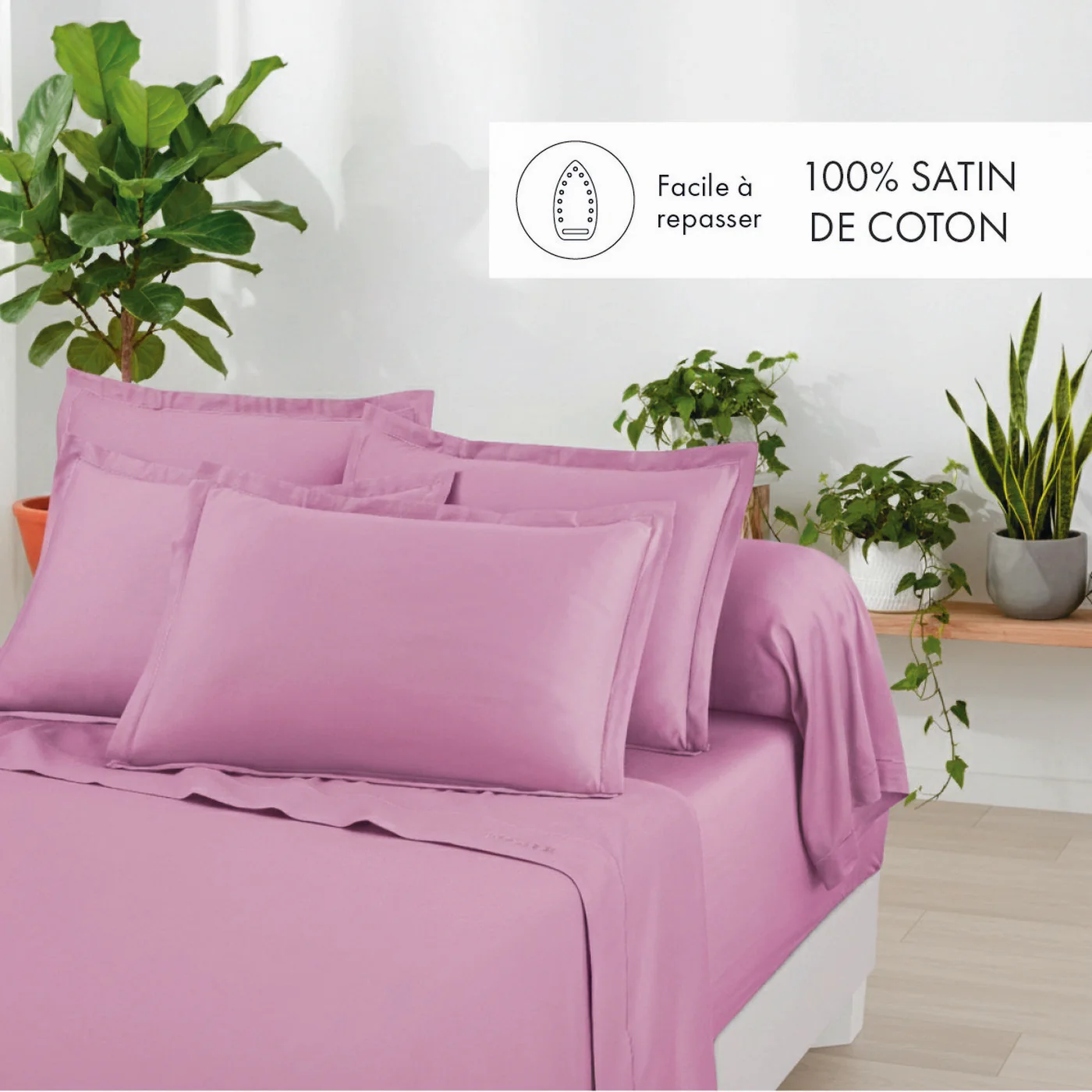 Set De 2 Taies D'Oreiller Satin De Coton - Rose 03 - Uni 1 Baratta - Image 5