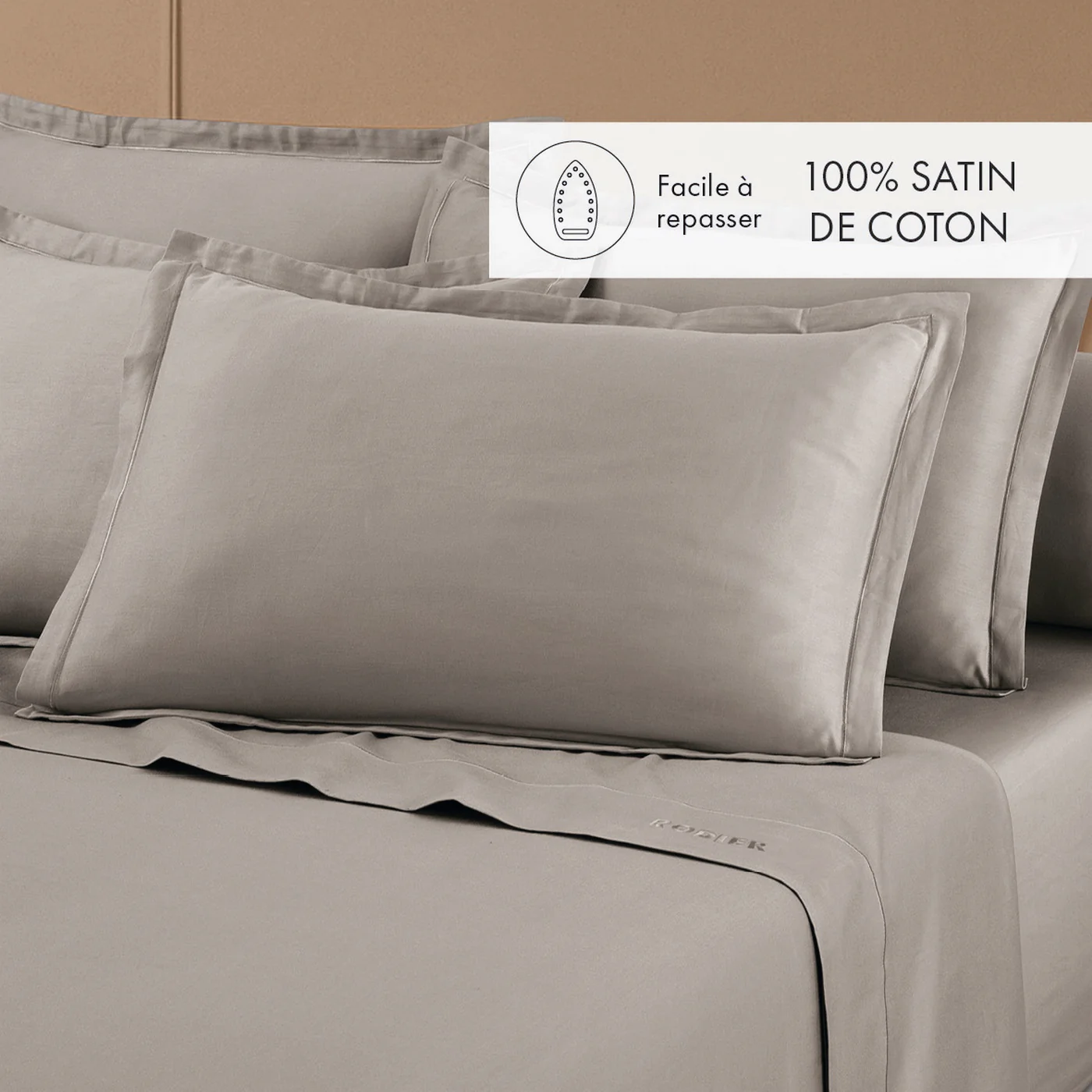 Set De 2 Taies D'Oreiller Satin De Coton - Taupe 01 - Uni 1 Baratta - Image 2