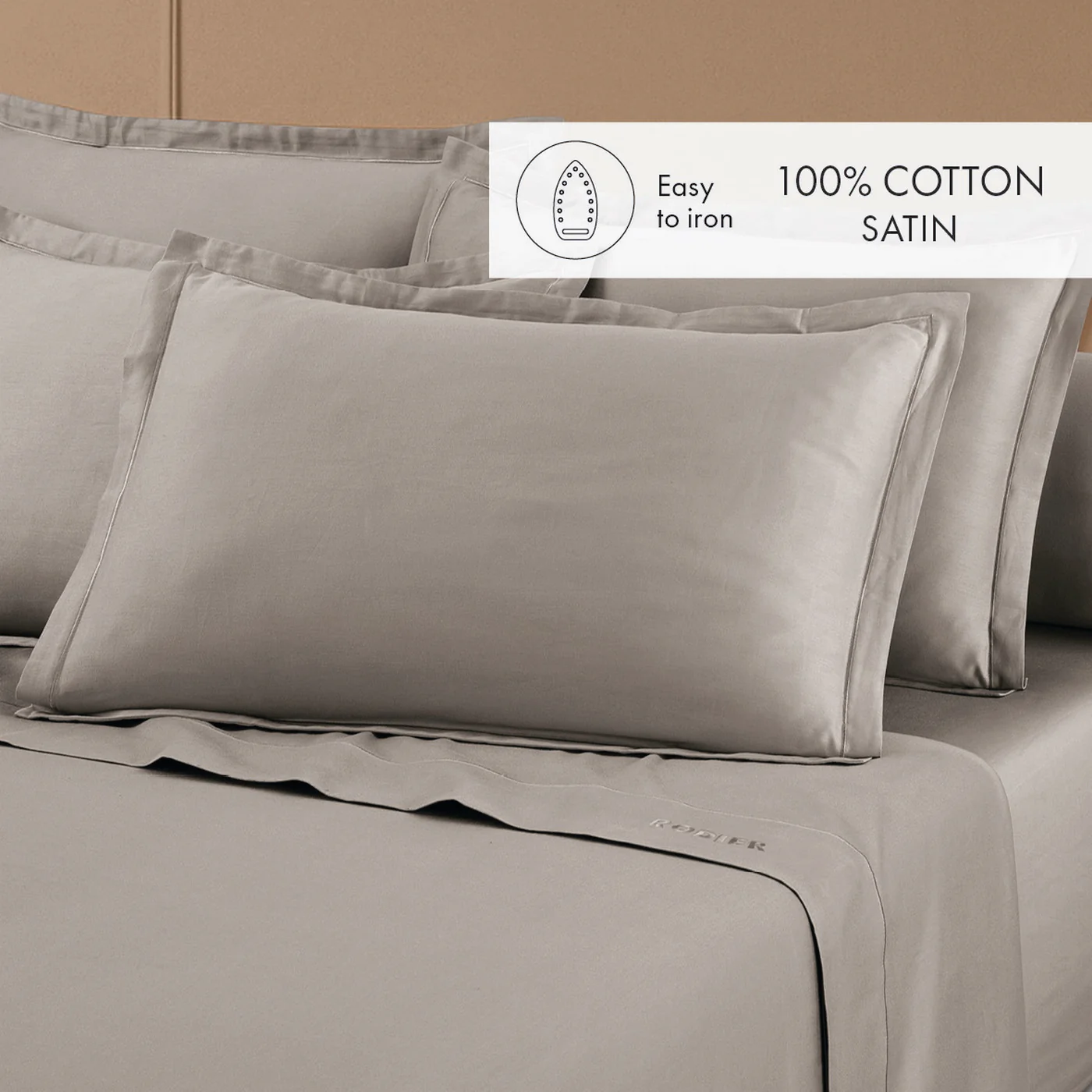 Set De 2 Taies D'Oreiller Satin De Coton - Taupe 01 - Uni 1 Baratta - Image 3