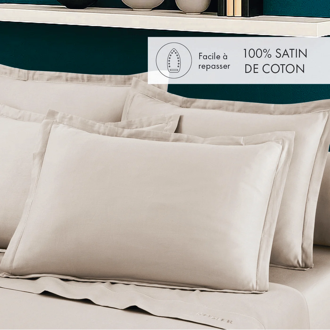 Set De 2 Taies D'Oreiller Satin De Coton - Taupe 05 - Uni 1 Baratta - Image 2