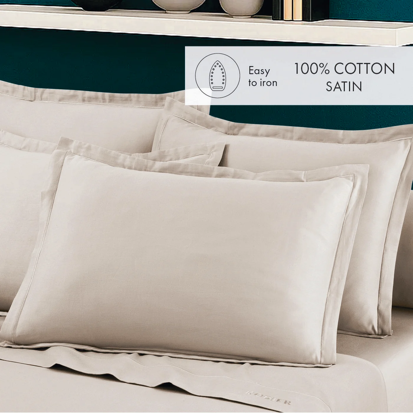 Set De 2 Taies D'Oreiller Satin De Coton - Taupe 05 - Uni 1 Baratta - Image 3