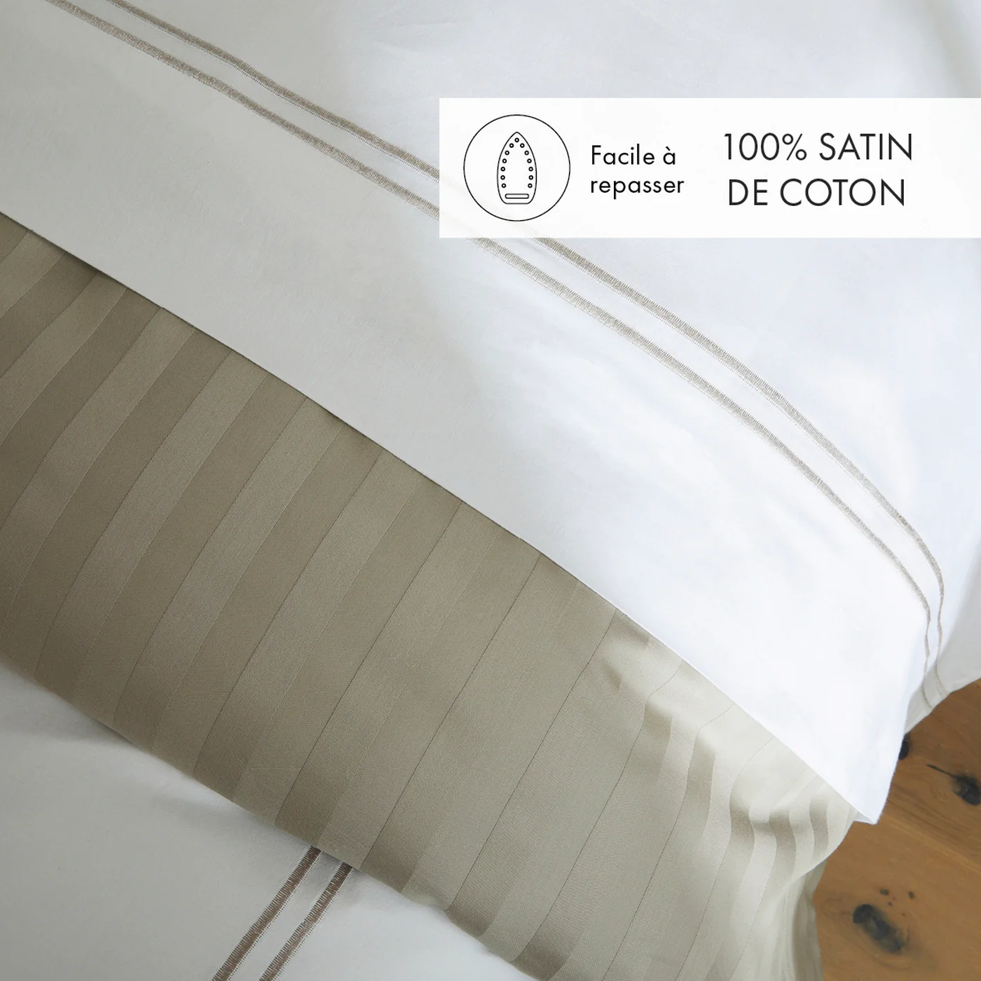 Set De 2 Taies D'Oreiller Satin De Coton - Taupe / Blanc - Nice - Image 4