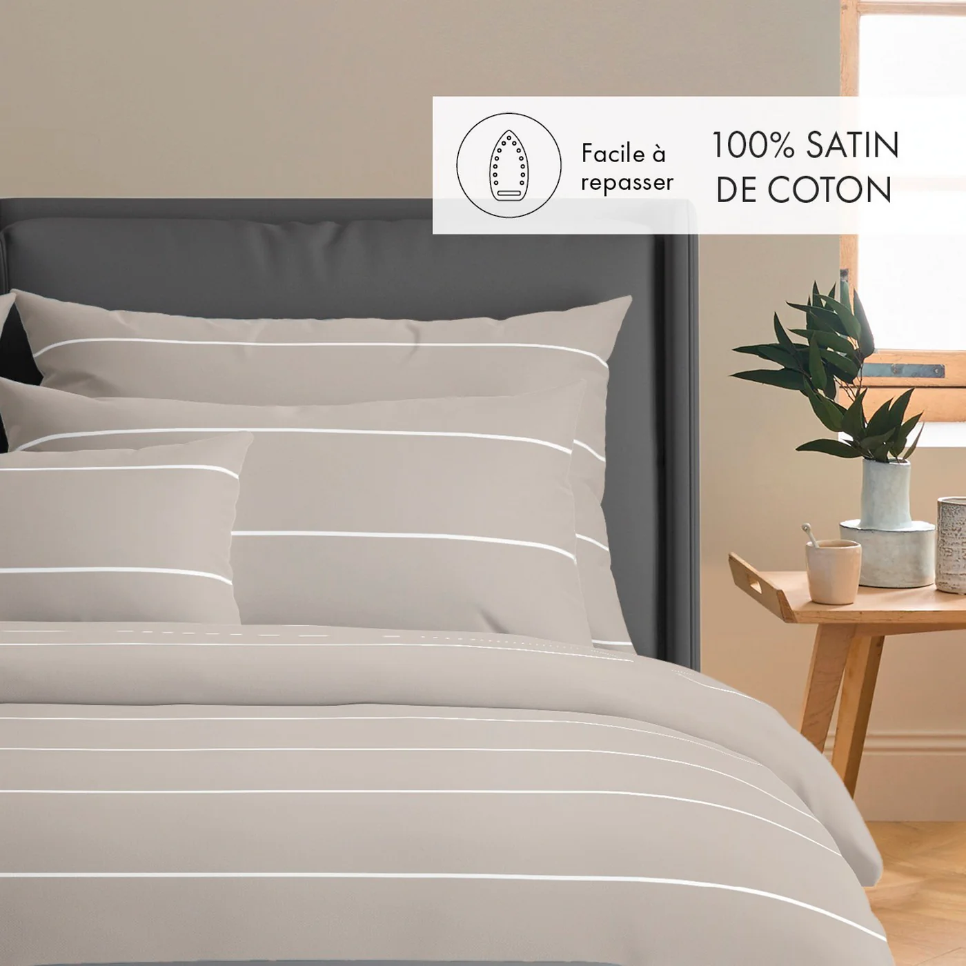 Set De 2 Taies D'Oreiller Satin De Coton - Taupe - Camille - Image 2