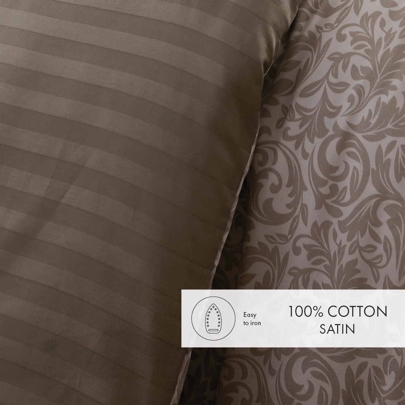 Set De 2 Taies D'Oreiller Satin De Coton - Taupe - Damask Floralia - Image 3
