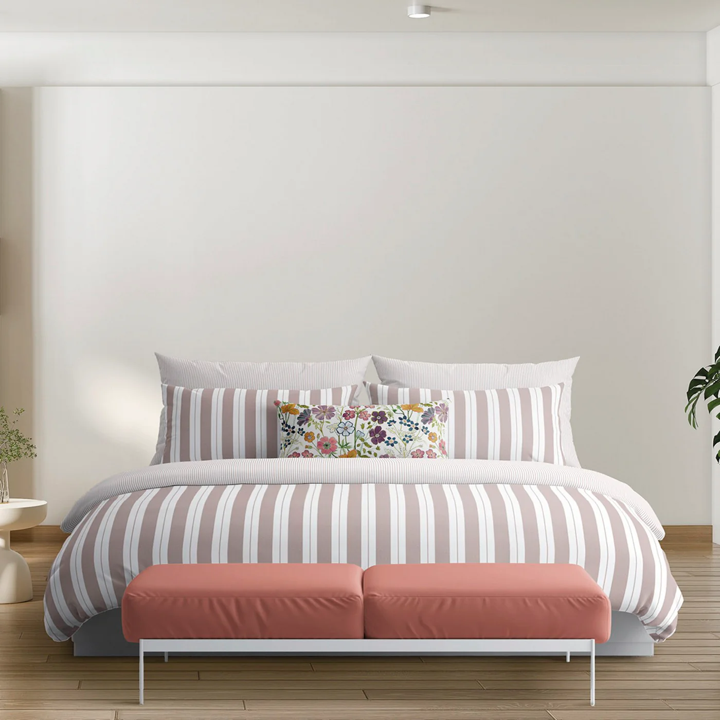 Set De 2 Taies D'Oreiller Satin De Coton - Vieux Rose - Fines Rayures - Image 2
