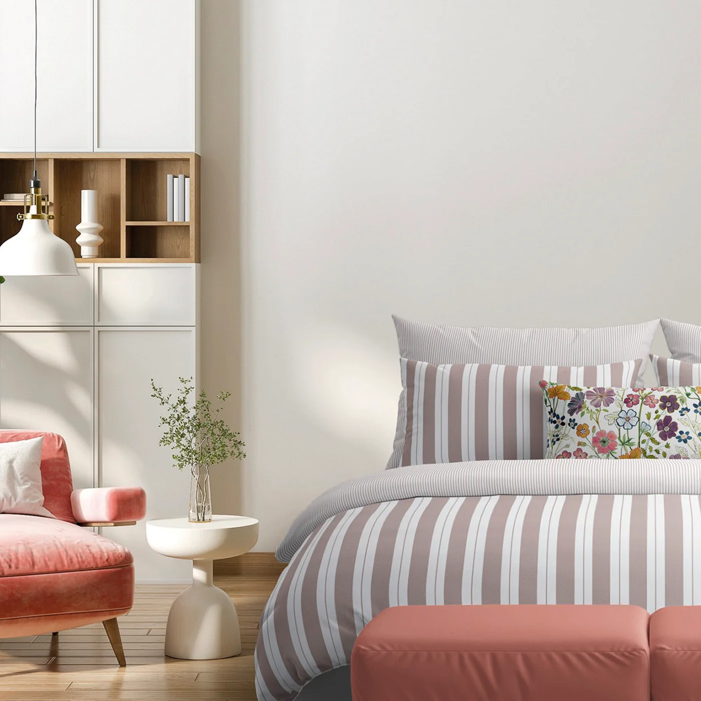 Set De 2 Taies D'Oreiller Satin De Coton - Vieux Rose - Fines Rayures - Image 6