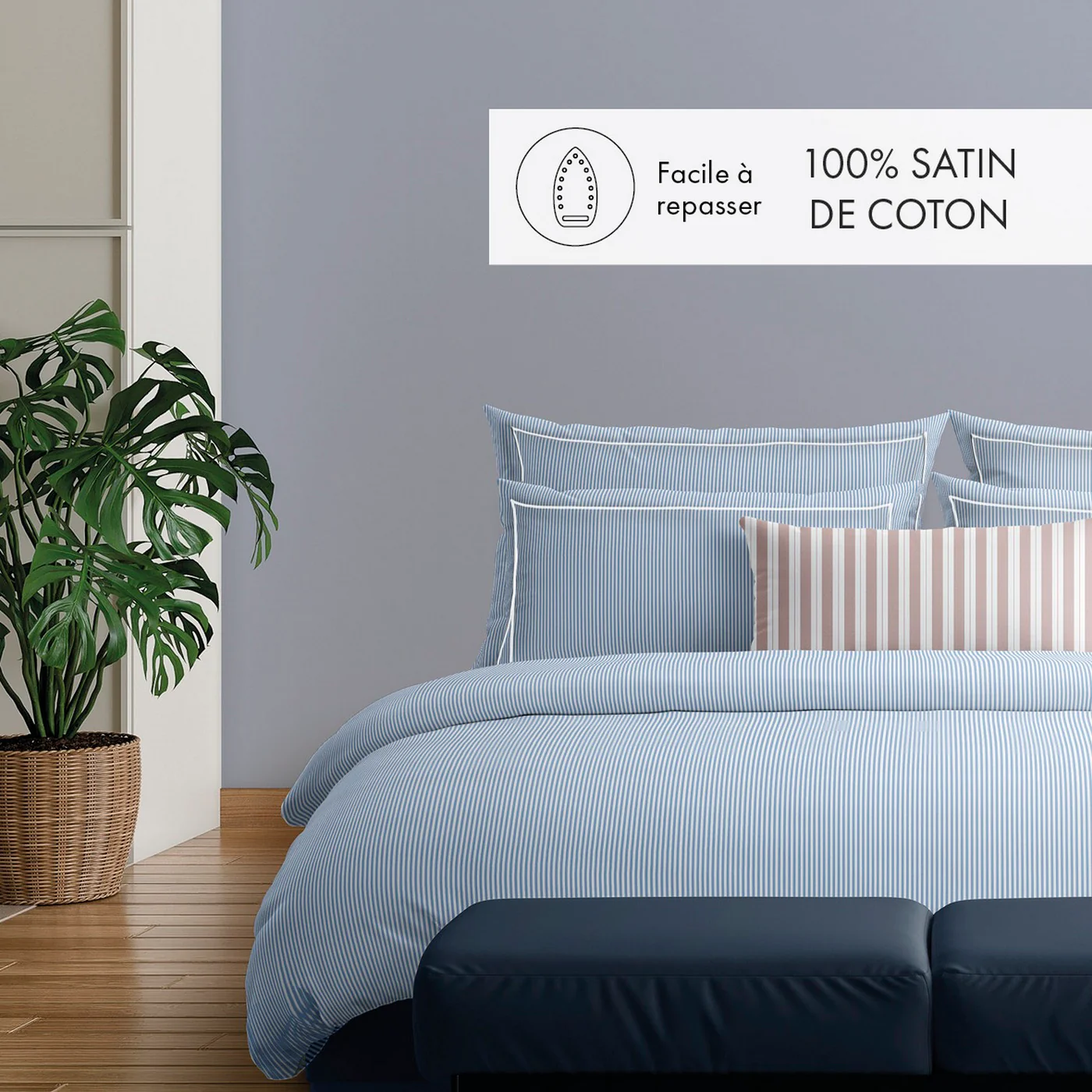 Taie De Traversin Coton Percale - Bleu Clair - Nantes - Image 2